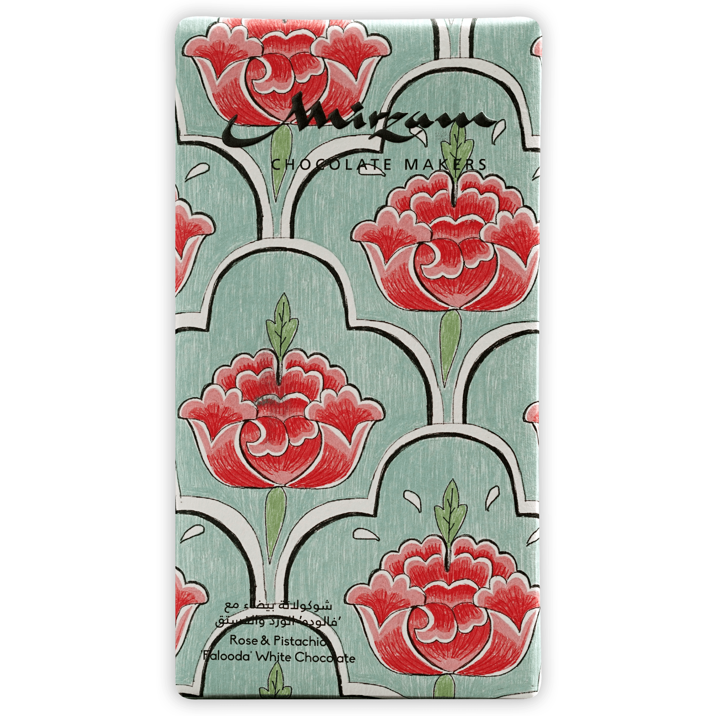 Mirzam Falooda White Chocolate with Rose & Pistachio - Premium Gourmet Chocolate for Gifting, Desserts & Special Occasions