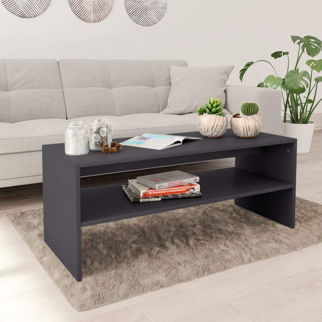 Modern Rectangular Coffee Table with Storage Shelf - Elegant Cocktail Table, Sofa Table & Side Table in Gray | Perfect for Living Room, Lounge & Office Spaces