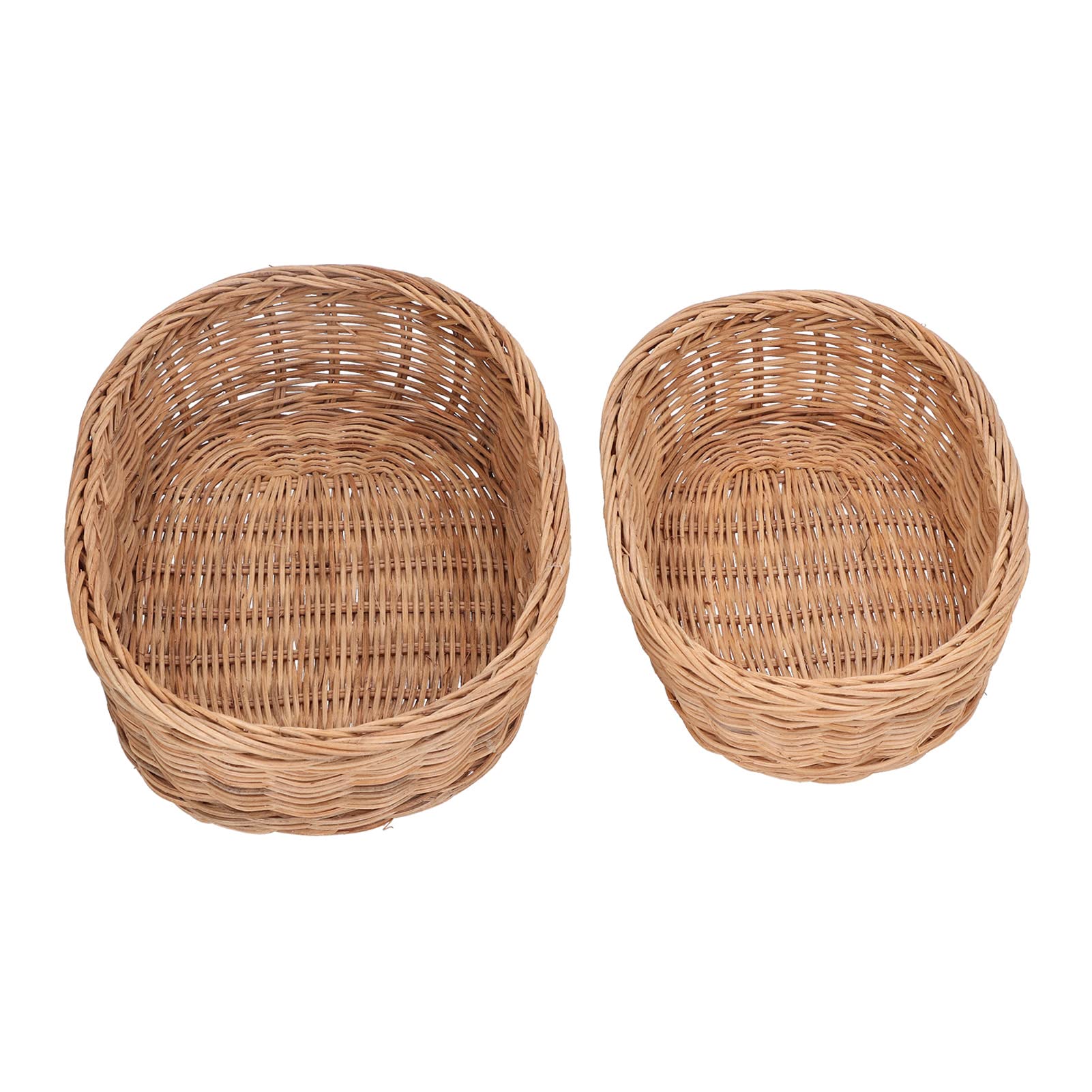 2-Pack Woven Rattan Storage Baskets - Oval Organizer for Fruits, Vegetables & Serving | Perfect for Kitchen Counter, Dining Table & Pantry Organization