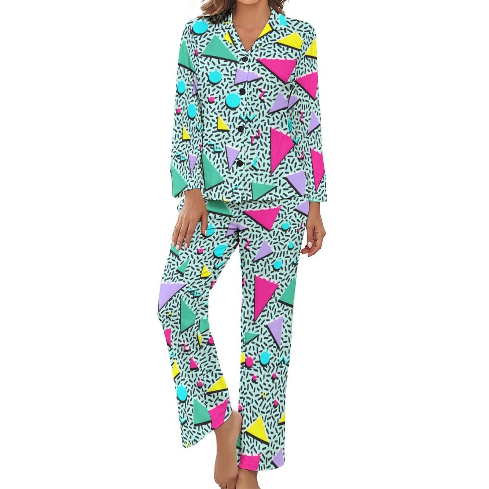 Women's Long Sleeve Pajama Set - Soft Print Sleepwear with Pockets for Home & Lounge
