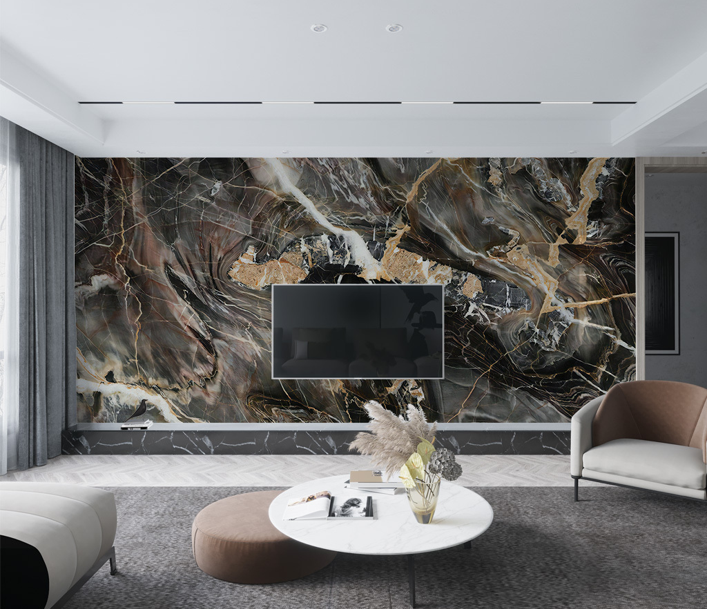 Black Mist Stone Marble Wallpaper Murals - Premium Peel & Stick Wallpaper for Living Room, Bedroom, and Office Decor