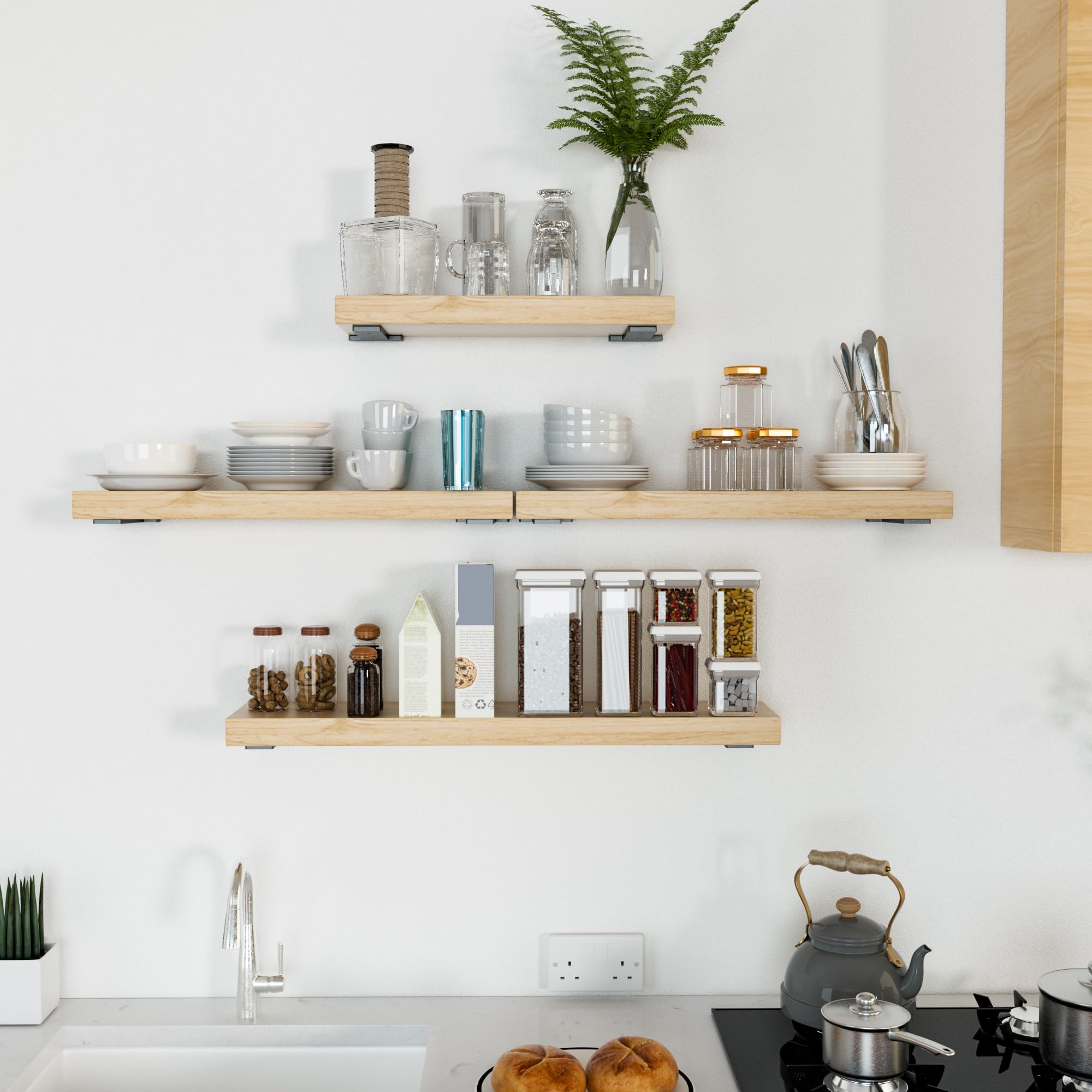 Hidden L Floating Shelf Brackets - 6 Inch, 6 Pack Heavy Duty Industrial Wall Mounted Rustic Black Shelf Brackets with Modern Iron Finish - Perfect for Home Office, Kitchen, Bathroom & Living Room Storage & Decor