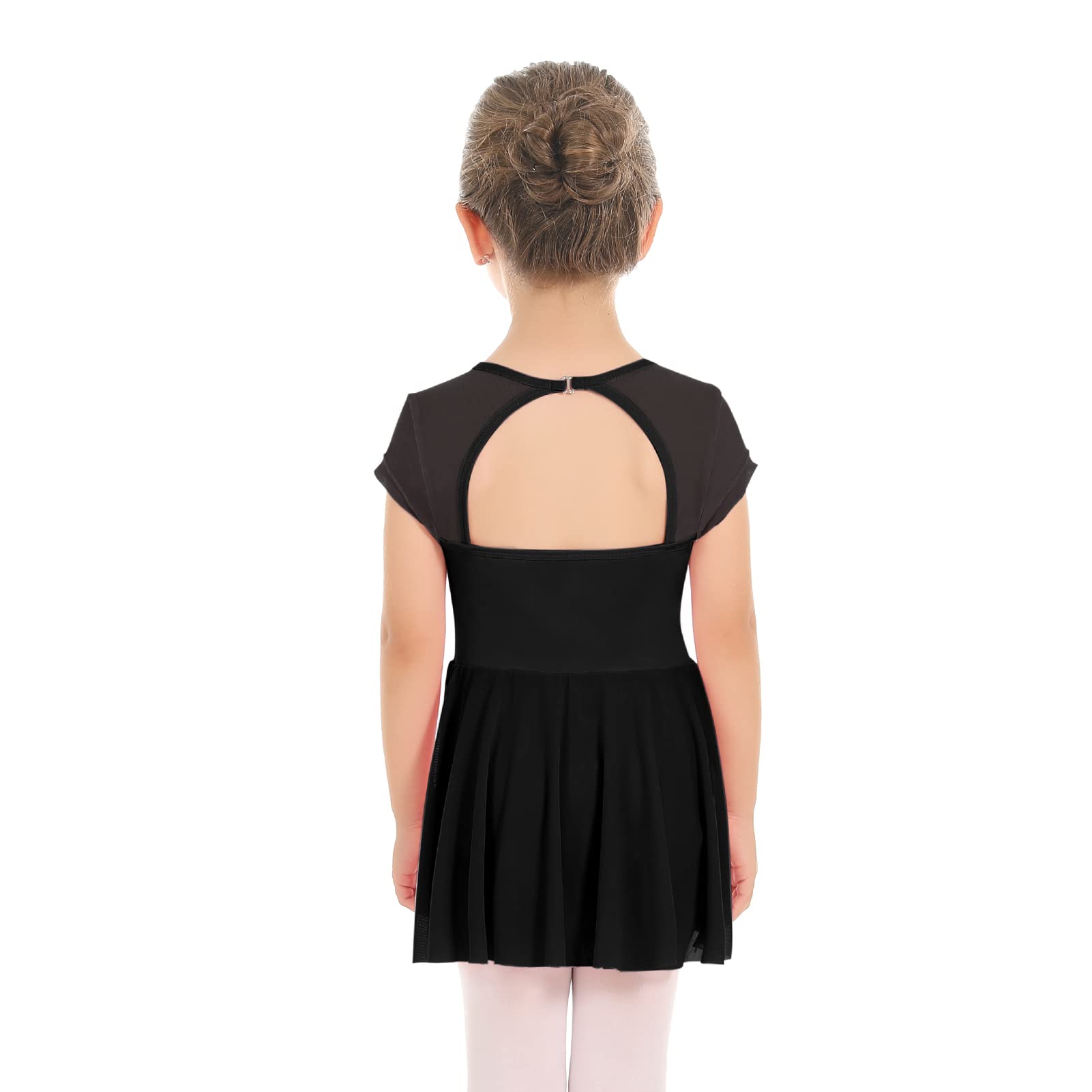 Phineein Girls' Short Sleeve Ballet Leotard with Hollow Back & Attached Skirt - Comfortable Dancewear for Ballet, Jazz, and Performance (Ideal for Recitals, Classes & Competitions)
