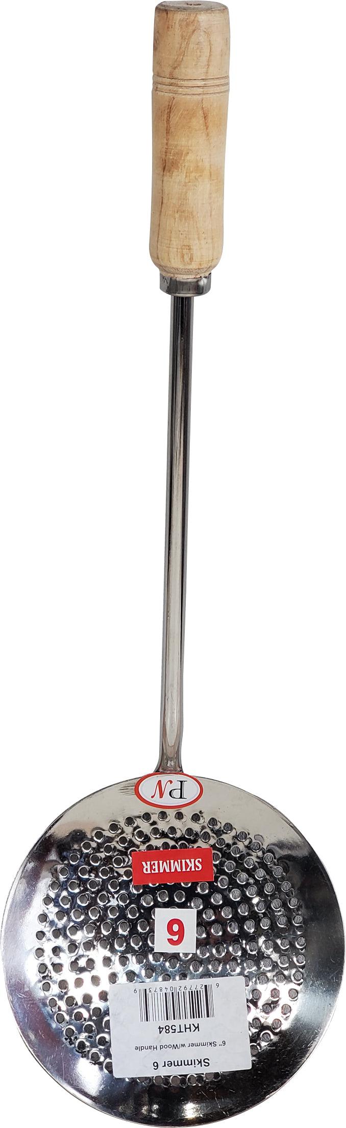 6-Inch Stainless Steel Skimmer with Wooden Handle - Perfect for Deep Frying, Soup, and Hot Pot Cooking