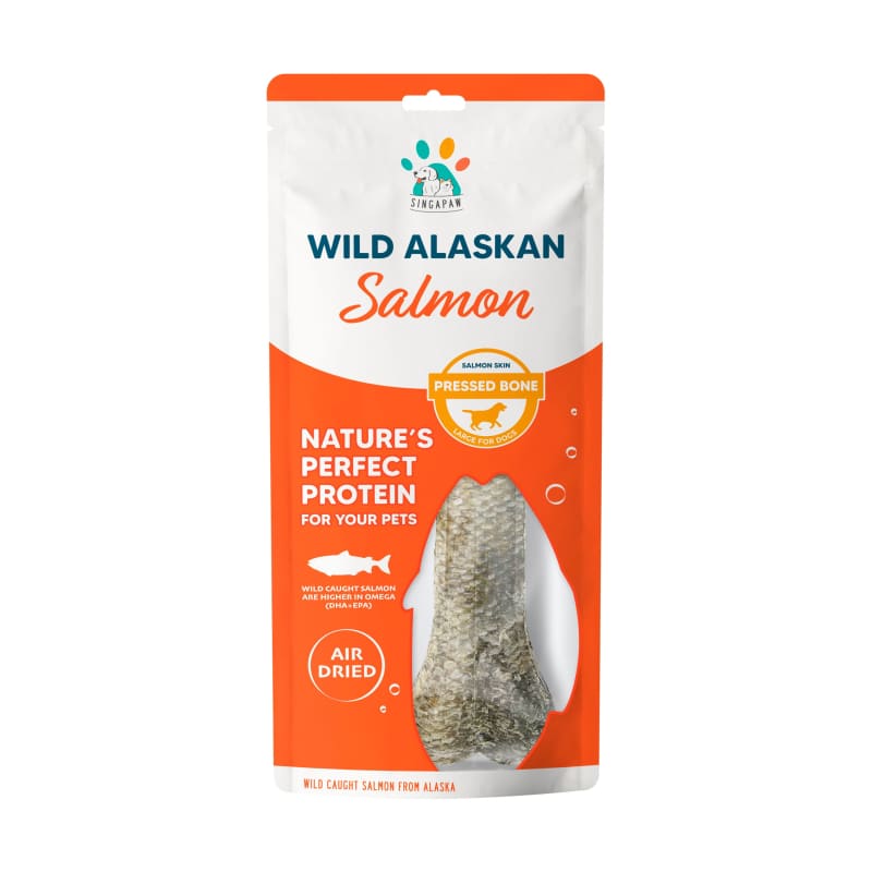 Premium Wild Alaskan Salmon Skin Pressed Bone Dog Treats - All-Natural, Grain-Free, High-Protein Snacks for Dogs - Small, Medium & Large Sizes - Perfect for Training, Chewing & Dental Health