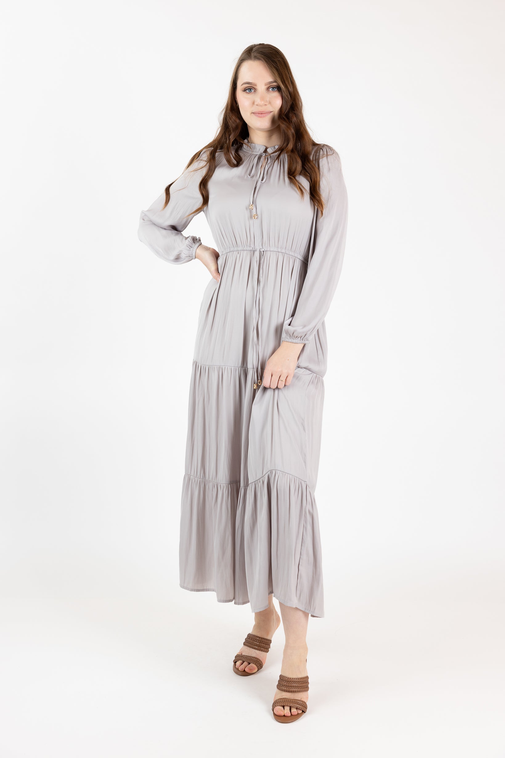 Shaye Satin Tiered Dress for Women - Elegant & Flowy Midi Dress with Ruffles - Perfect for Weddings, Parties & Special Occasions
