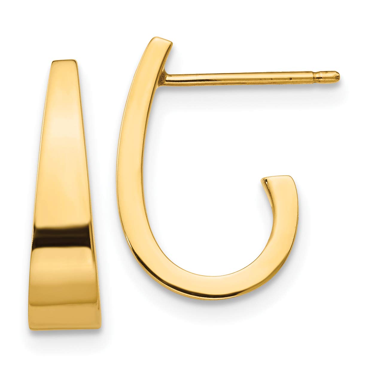 14K Gold Polished Tapered Classic J-Hoop Post Earrings for Women - Elegant Everyday Jewelry for Work, Date Night & Special Occasions