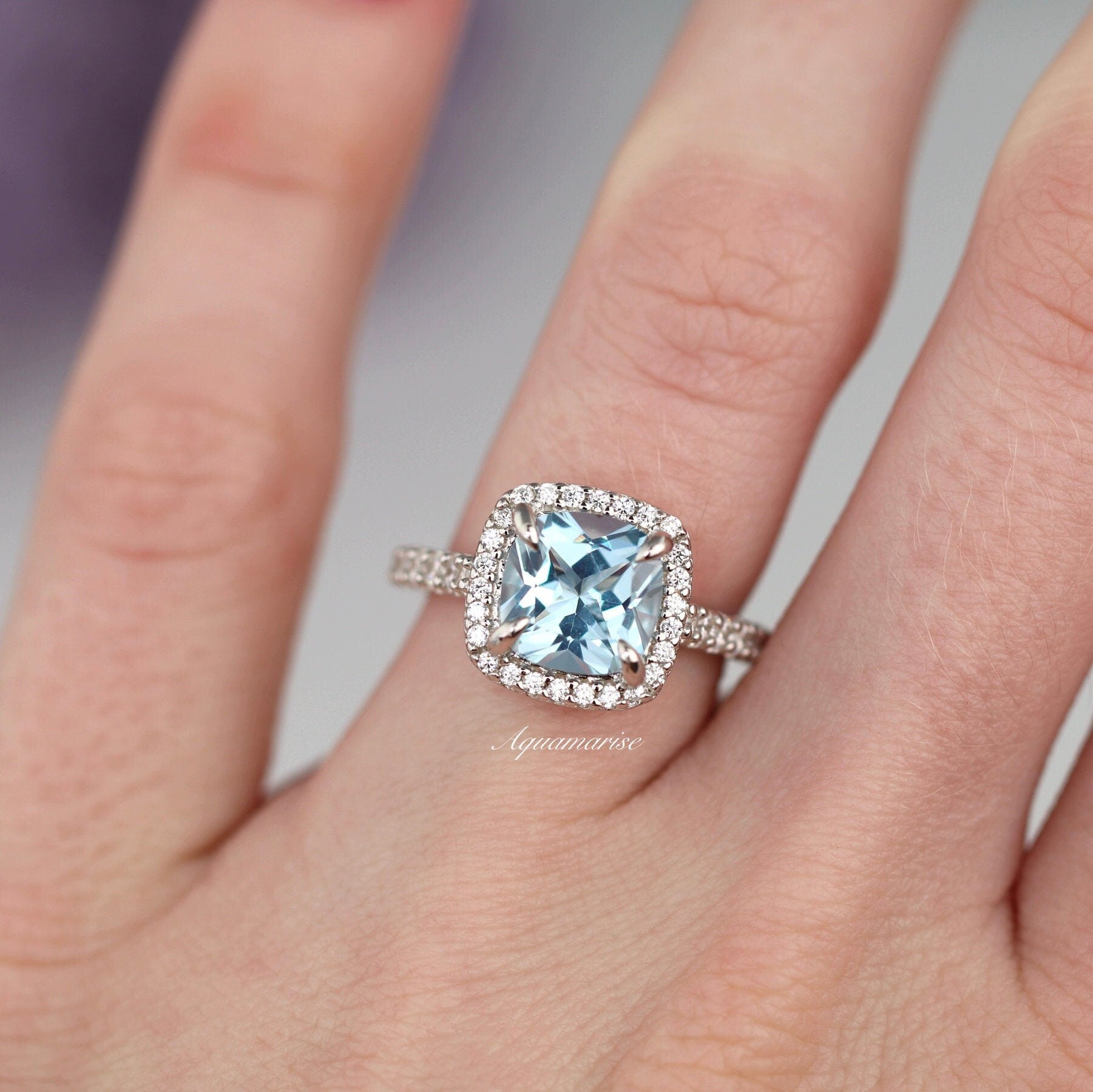 Belle Aquamarine Ring Sterling Silver - Elegant March Birthstone Jewelry for Women, Perfect for Engagement, Anniversary & Everyday Wear