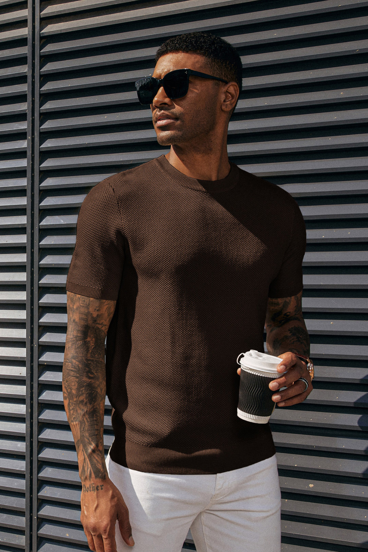 Men's Casual Short Sleeve Crewneck Honeycomb Waffle Knit T-Shirt - Breathable Solid Knitted Pullover Tee for Everyday Wear & Outdoor Activities