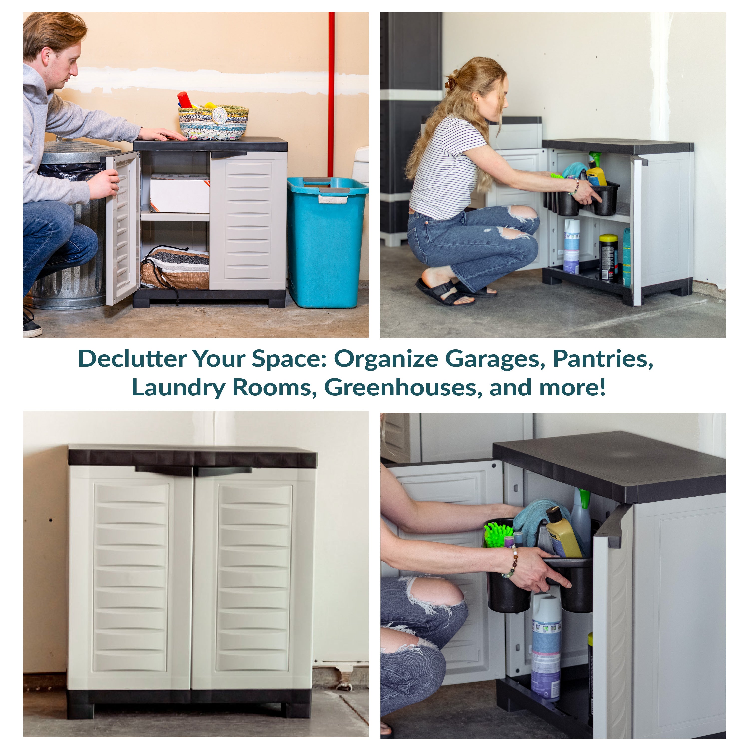 Durable Plastic Garage Storage Cabinet with Adjustable Shelves - Heavy-Duty Organizer for Tools, Gardening Supplies & Home Organization