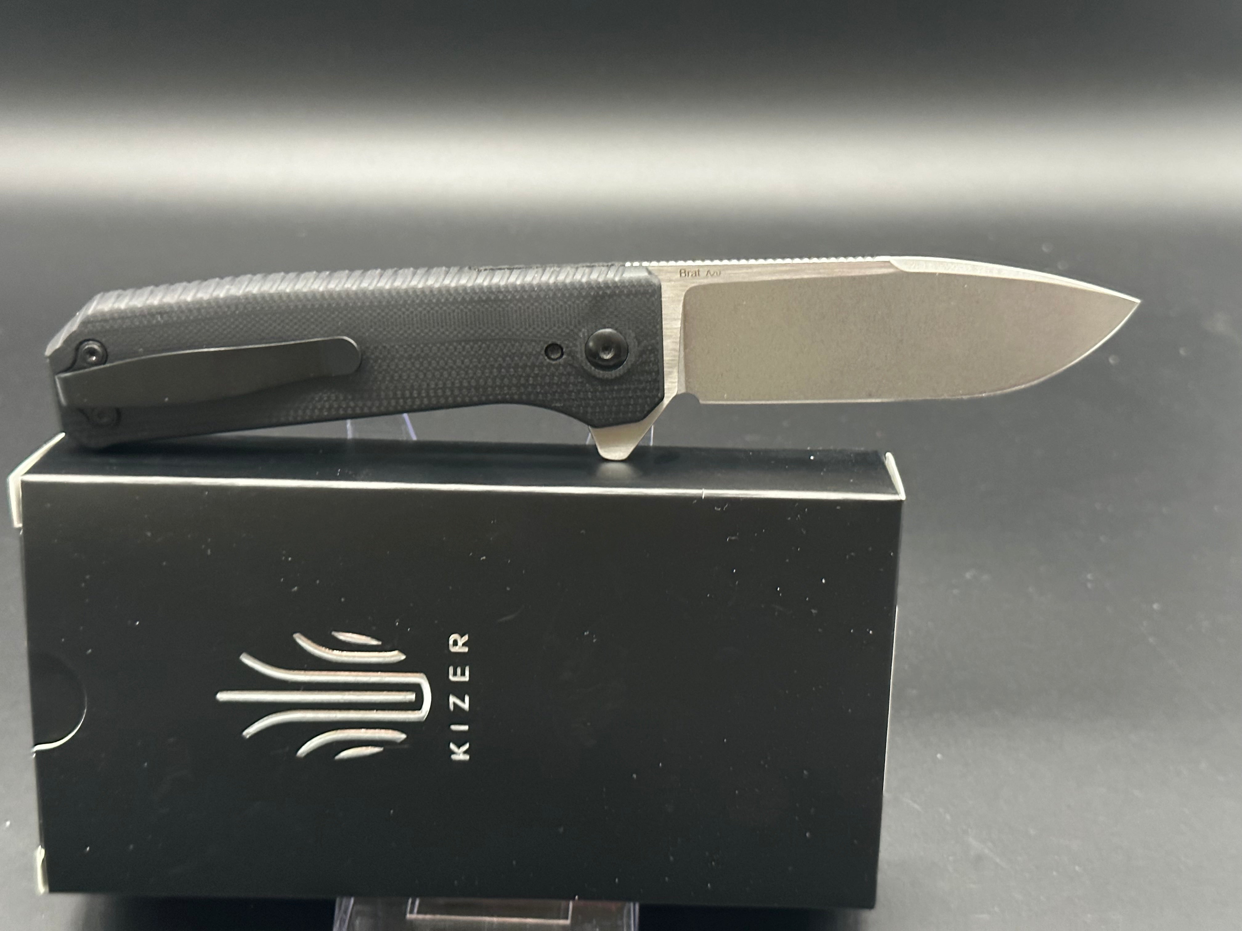 KIZER BRAT Button Lock Folding Knife - Black G10 Handle | EDC Pocket Knife for Camping, Hiking & Outdoor Adventures