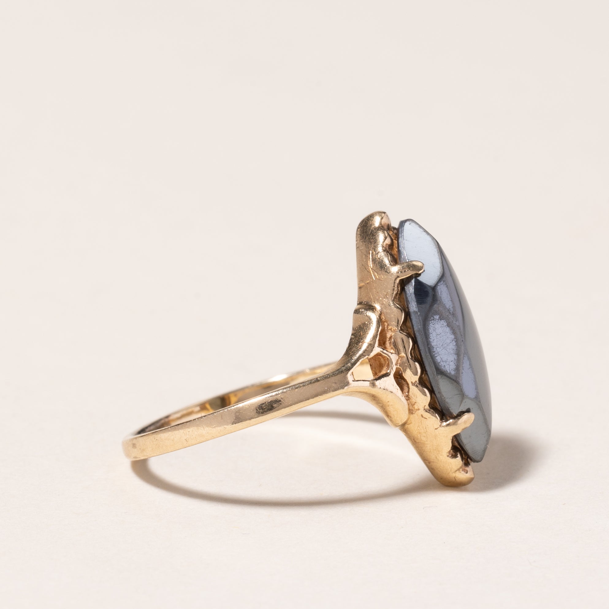 10K Yellow Gold Hematite Ring for Women | 2.59ct Genuine Hematite Stone | Size 5.25 | Elegant Dainty Jewelry Gift for Anniversary, Birthday & Special Occasions