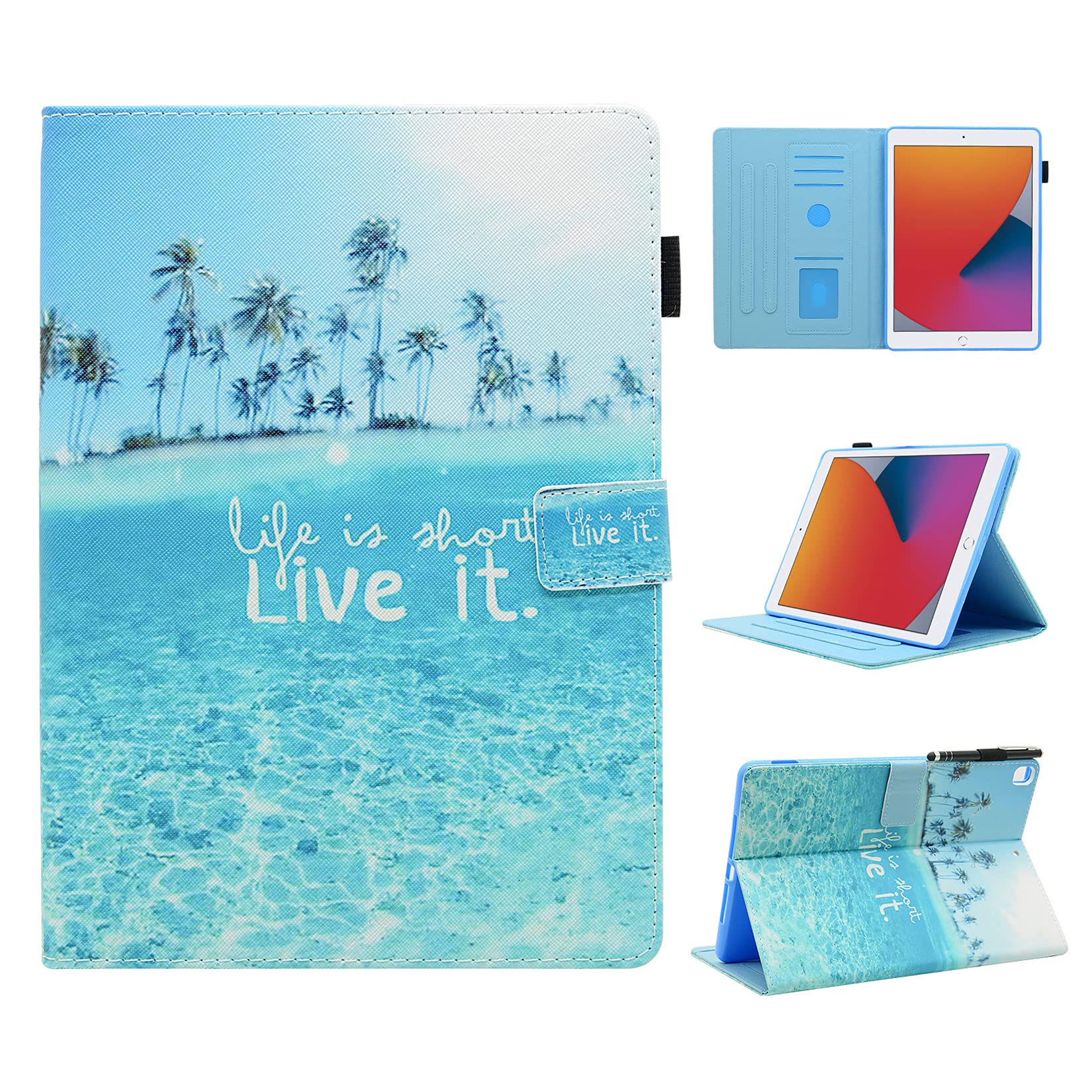 BYCeKe iPad 9.7 Inch Protective Case - Compatible with iPad 6th/5th Generation (2018/2017), iPad Air 2 & iPad Air | PU Leather Stand Cover with Auto Sleep/Wake, Card Slots & Pen Loop Holder | Perfect for Work, Travel & Beach Days