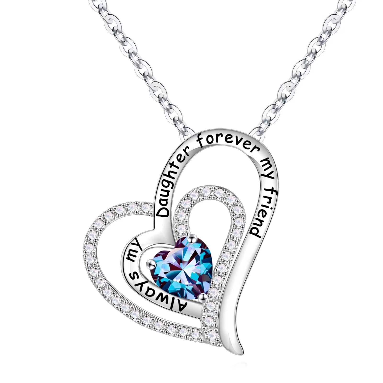 Birthstone Necklace for Women - Sterling Silver Heart Pendant Jewelry Gift for Mom, Wife, Girlfriend, Daughter | Personalized Birthday, Mother's Day & Anniversary Present | Perfect for Everyday Wear & Special Occasions