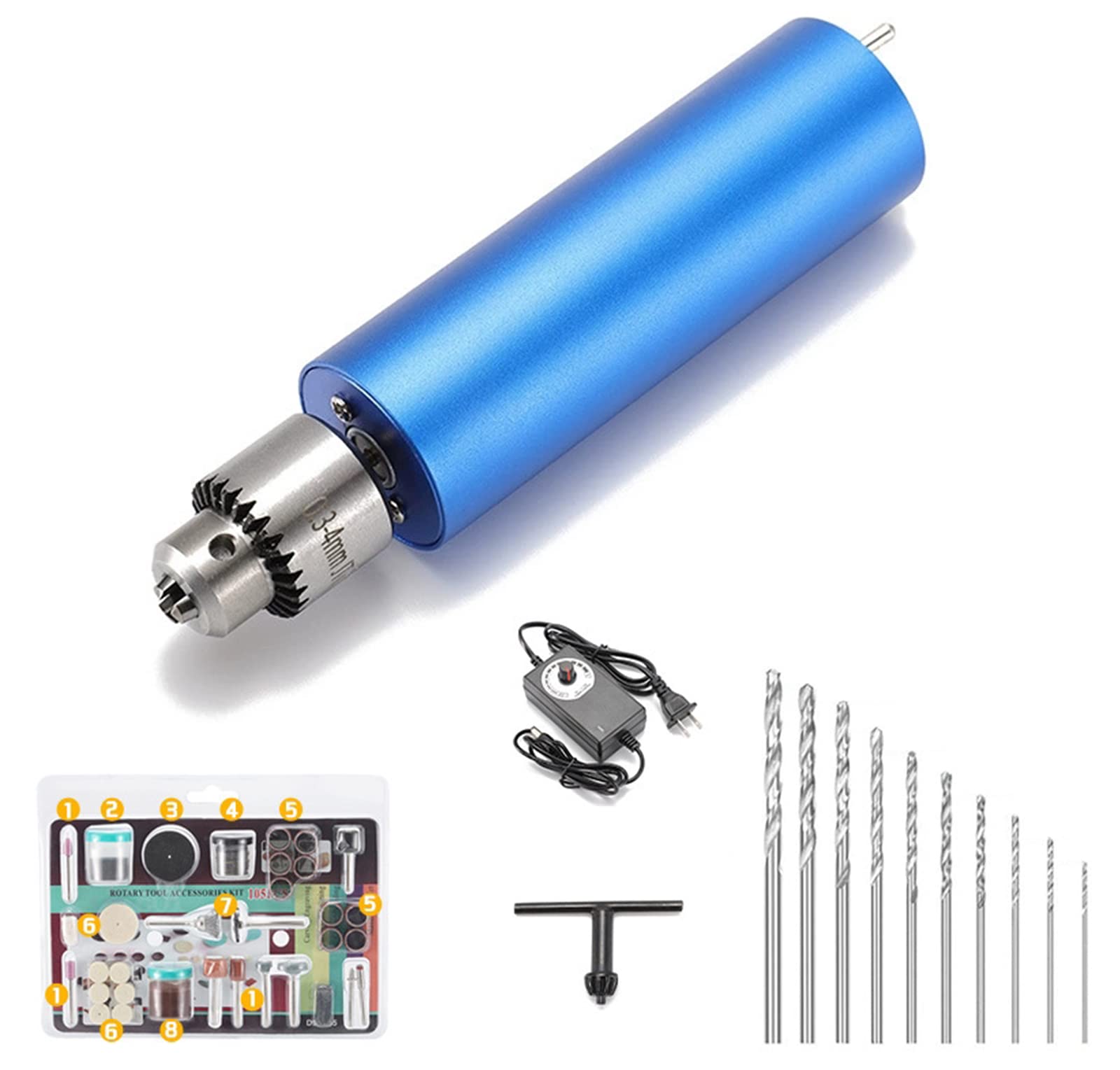 0.8-3mm Mini Electric Handheld Drill Kit with 10 Drill Bits & Collet Wrench - Cordless Power Tool for Sanding, Polishing, Drilling, Engraving - Perfect for DIY Crafts, Jewelry Making, Woodworking & Home Repair