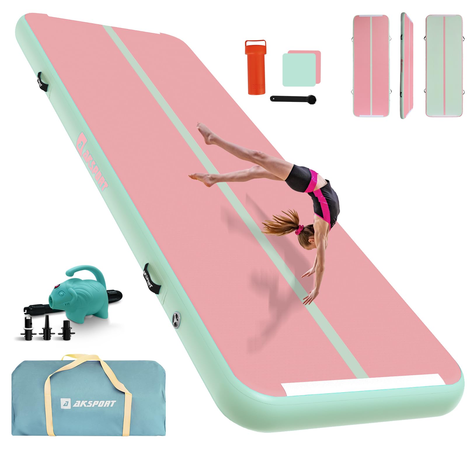 AKSPORT Inflatable Gymnastics Mat Tumble Track - 10ft to 23ft Air Tumbling Mat with Pump for Home Gym, Cheerleading, Yoga & Kids Play - Perfect for Indoor Training, Backyard Exercise & Fitness Routines