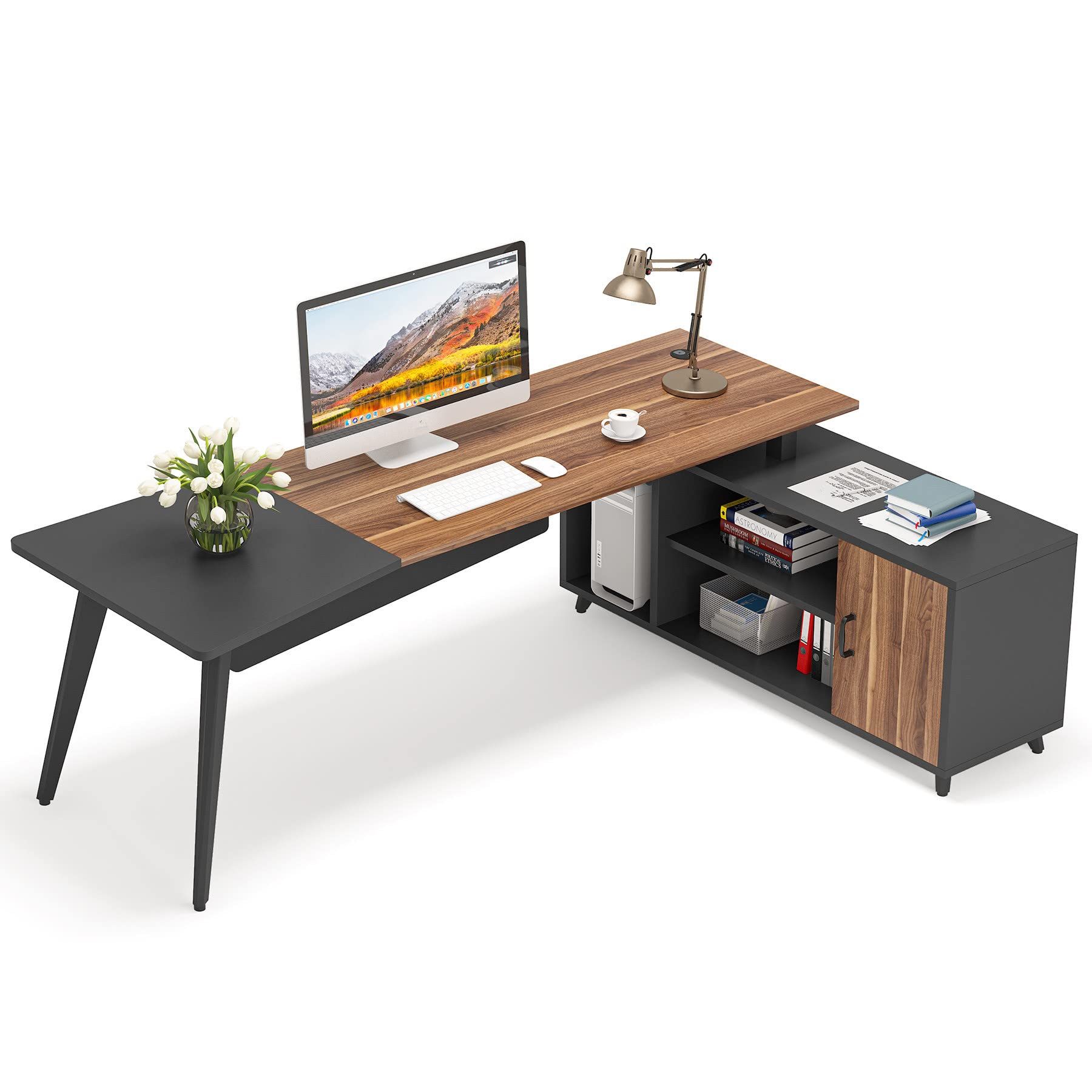 Tribesigns 78.74 Inch L-Shaped Office Desk with File Cabinet & Shelves - Rustic Brown Industrial Computer Workstation for Home Office | Perfect for Small Spaces, Gaming Setup & Remote Work