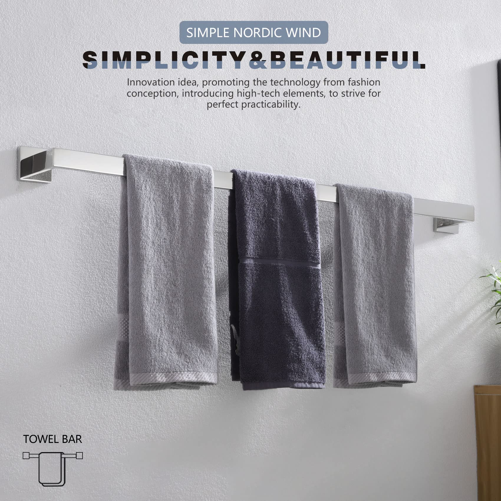 36-Inch Stainless Steel Towel Bar - Modern Bathroom Towel Holder & Coat Hook - Wall Mounted SUS 304 Polished Chrome - Perfect for Bathrooms, Bedrooms & Entryways - KOKOSIRI B05A3-CH-L36