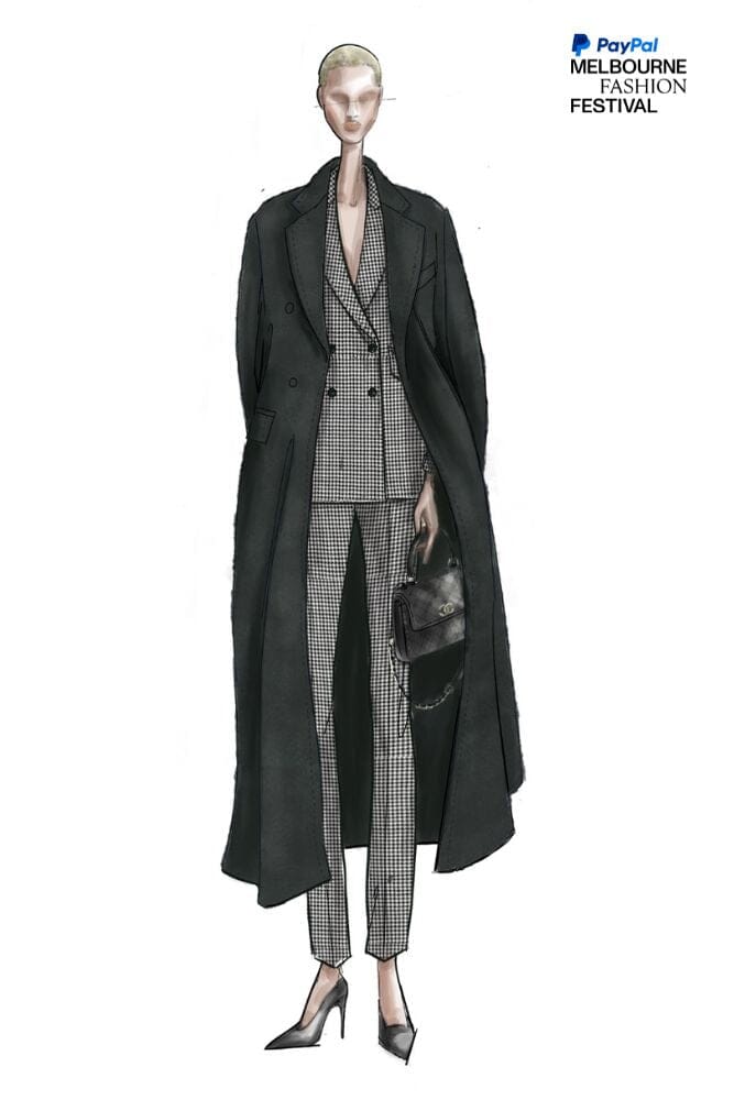 Valerie Black Alpaca Long Coat & Houndstooth Alexis Double Breasted Suit Set - Women's Elegant Winter Outfit for Office, Parties & Formal Events