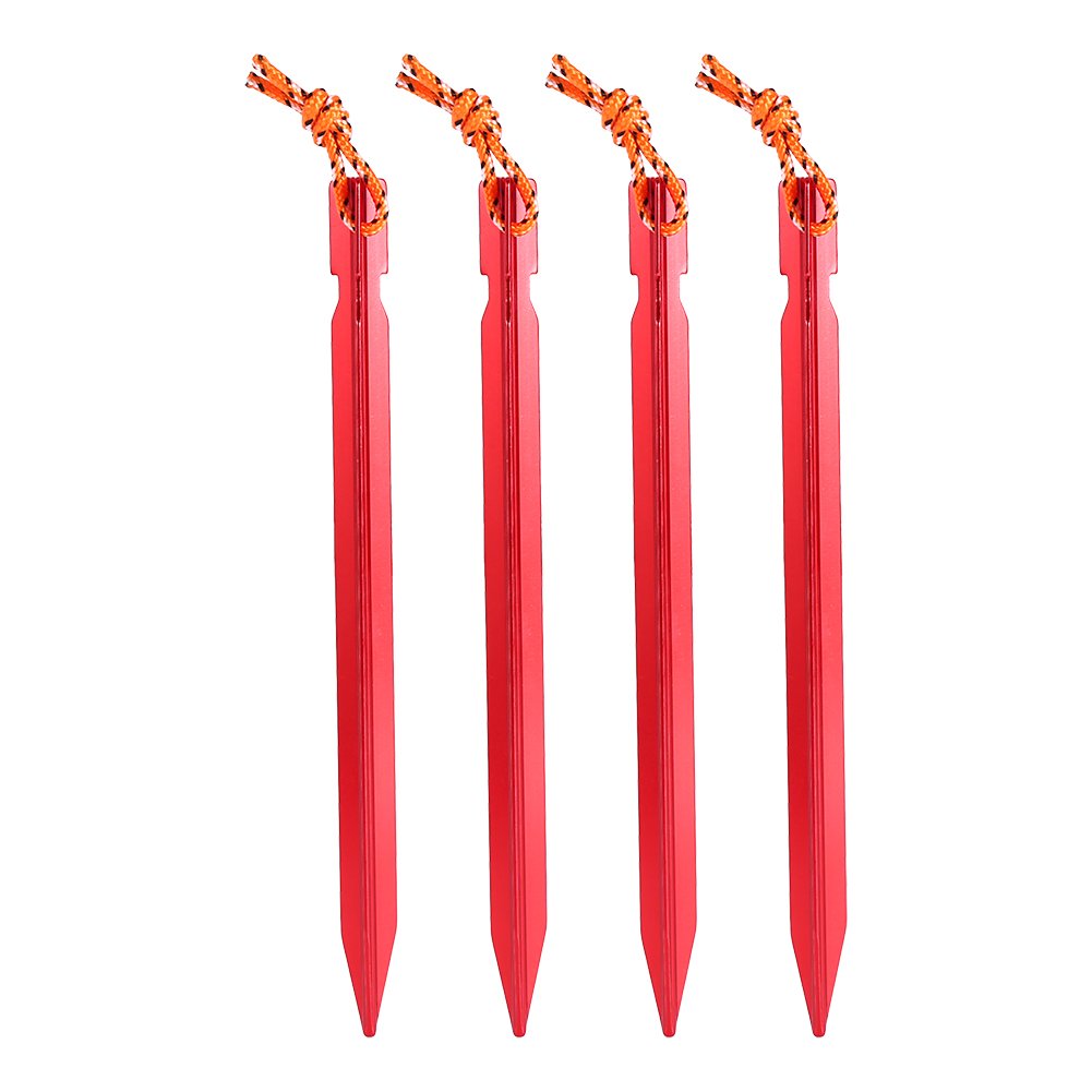Keenso 18cm Aluminum Alloy Tent Stakes - Heavy Duty Lightweight Camping Pegs with Rope (4 Pack) - Perfect for Camping, Backpacking, Hiking & Outdoor Adventures