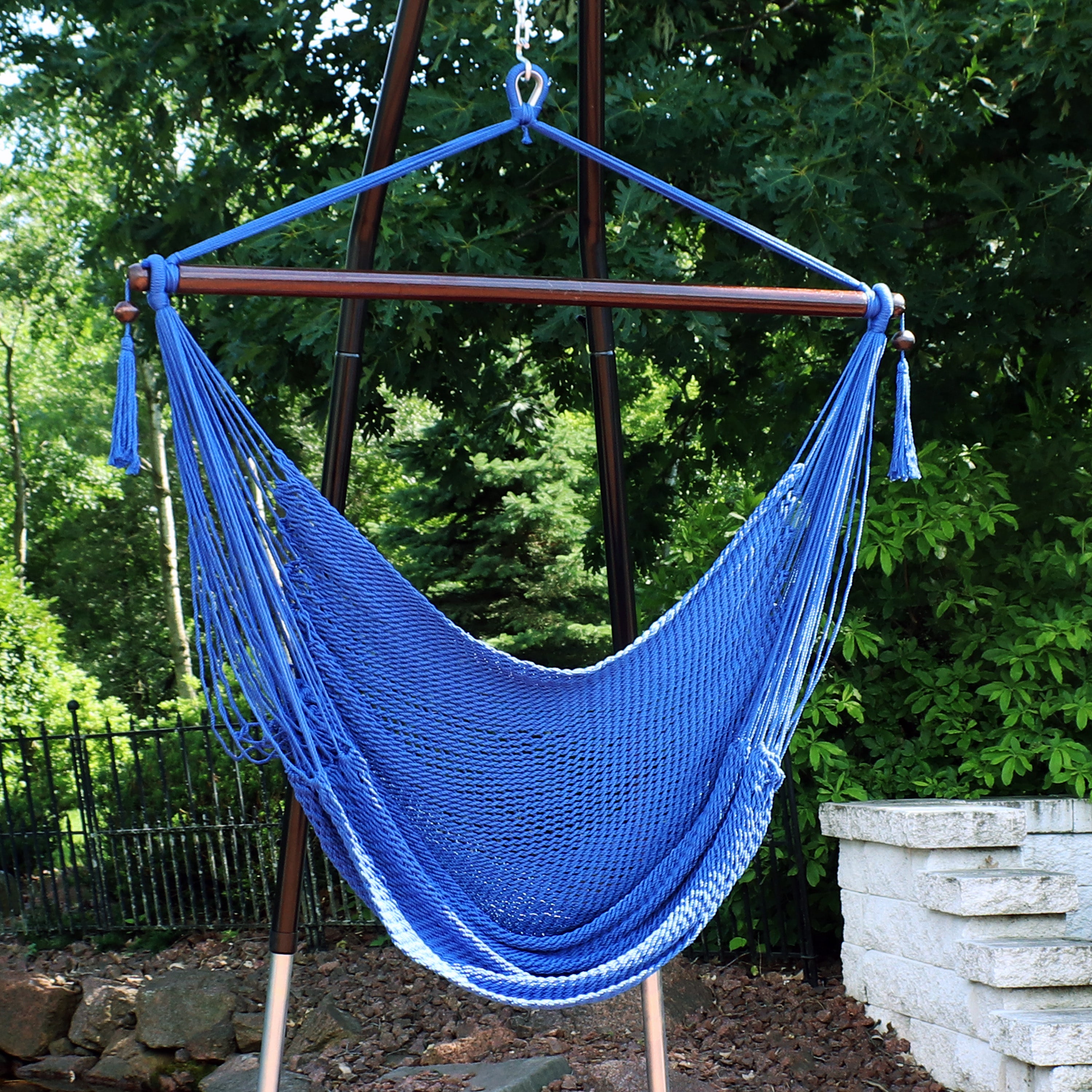 Extra Large Caribbean Polyester Rope Hammock Chair for Outdoor Relaxation - Perfect for Backyard, Patio, Poolside & Beach Lounging