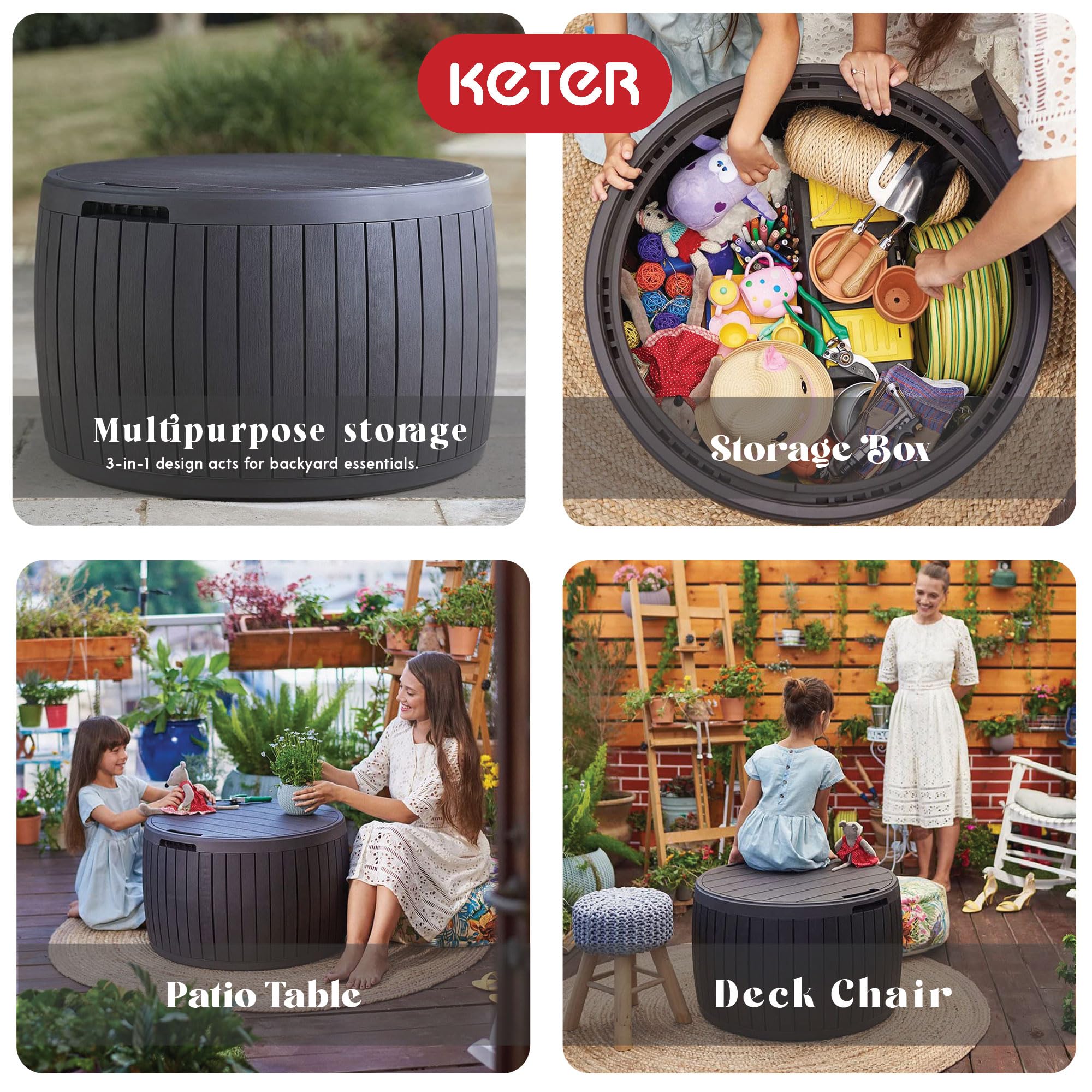Keter 37 Gallon Outdoor Storage Deck Box - Waterproof Patio Furniture Organizer, Weather-Resistant Garden Table Bin in Brown - Perfect for Backyard, Deck, and Poolside Storage