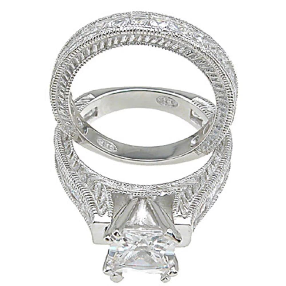 3 Ct Princess Cut Diamond Wedding Ring Set - 14K White Gold Plated & 925 Sterling Silver His & Her Matching Bands - Handmade Anniversary, Engagement & Promise Rings - Perfect for Weddings, Proposals & Romantic Gifts