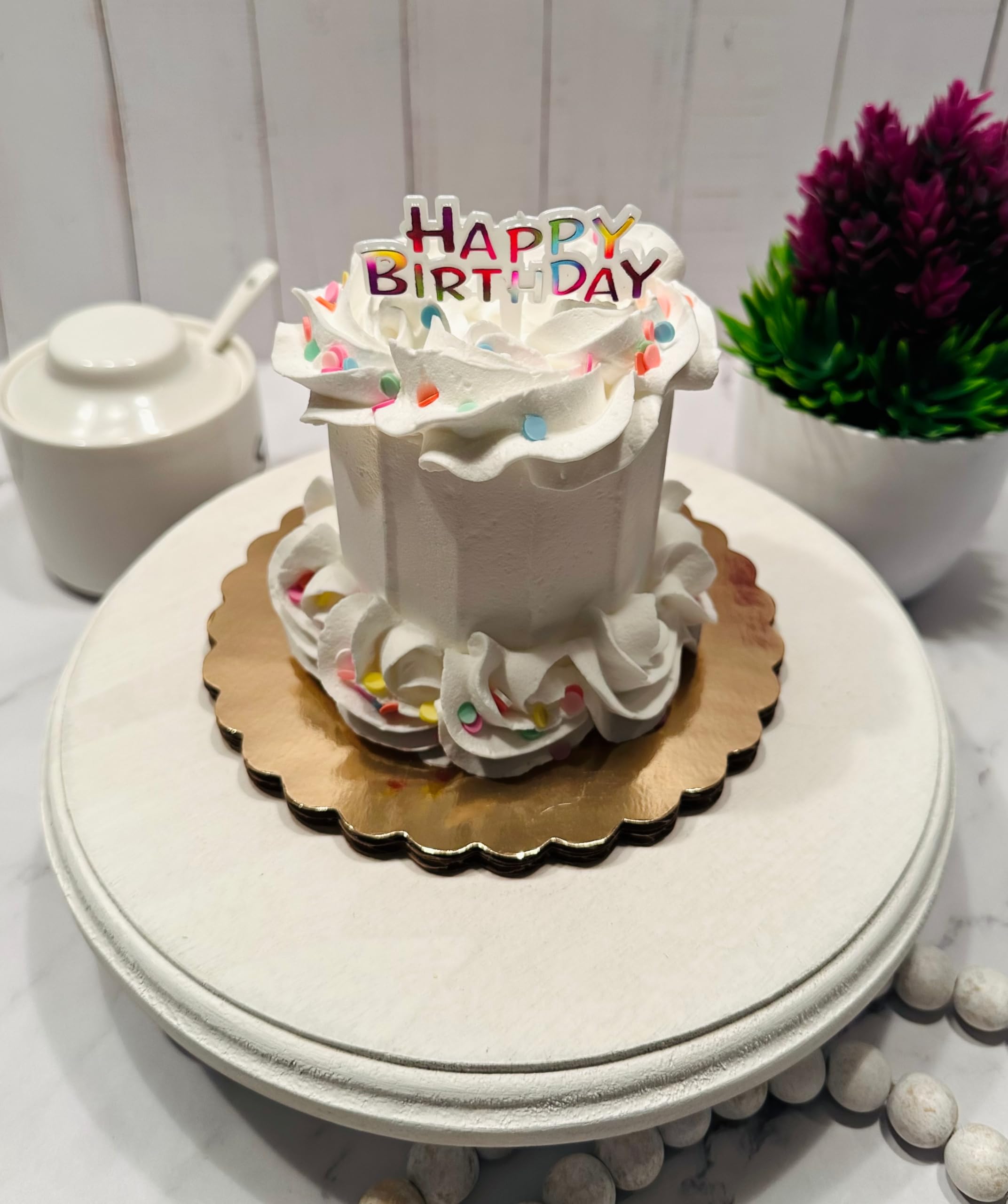 Dezicakes Handmade White Mini Fake Birthday Cake - Artificial Cake for Party Decorations, Wedding Centerpieces & Photo Props
