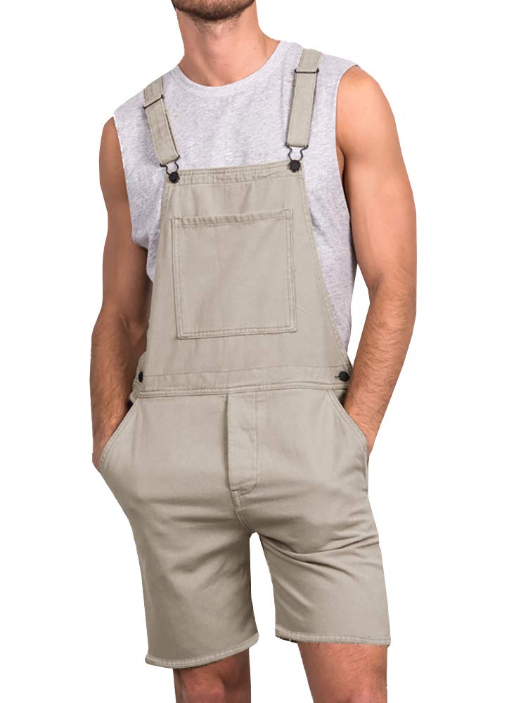 Runcati Men's Casual Bib Overalls Shorts - Lightweight Cotton Loose Fit Denim Jumpsuit with Pockets | Summer Workwear, Outdoor Activities, Gardening & Casual Wear