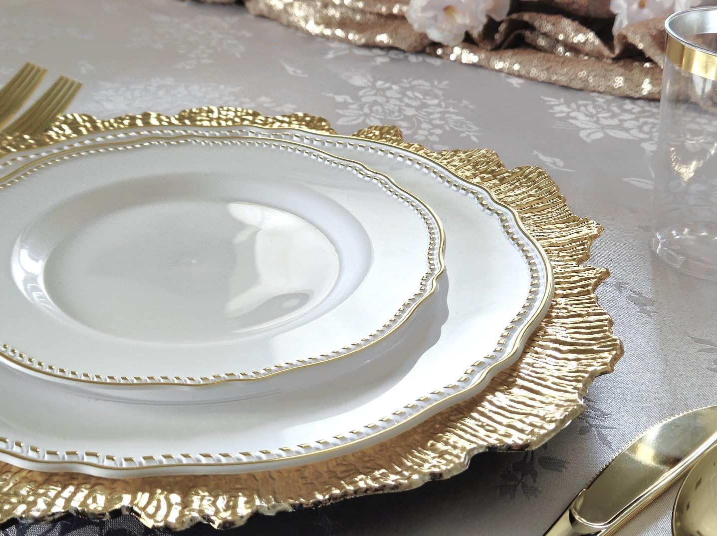 120-Pack Heavyweight Disposable Plastic Plates for Weddings & Parties - 9-Inch Elegant White & Gold Luncheon Plates | Perfect for Bridal Showers, Birthday Celebrations and Formal Events
