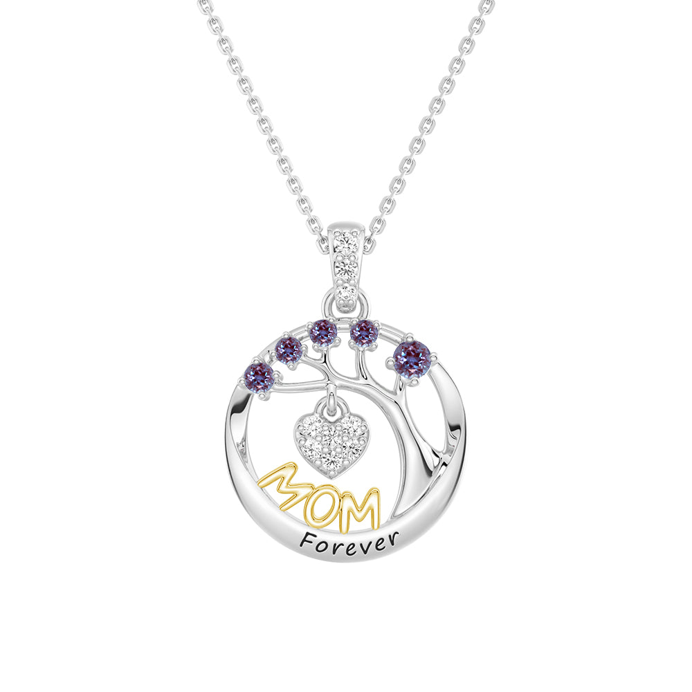 Personalized Birthstone Mom Necklace - Forever Tree of Life Pendant with Heart Charm | Meaningful Gift for Mother's Day, Birthday & Anniversary | Jewelry for Women