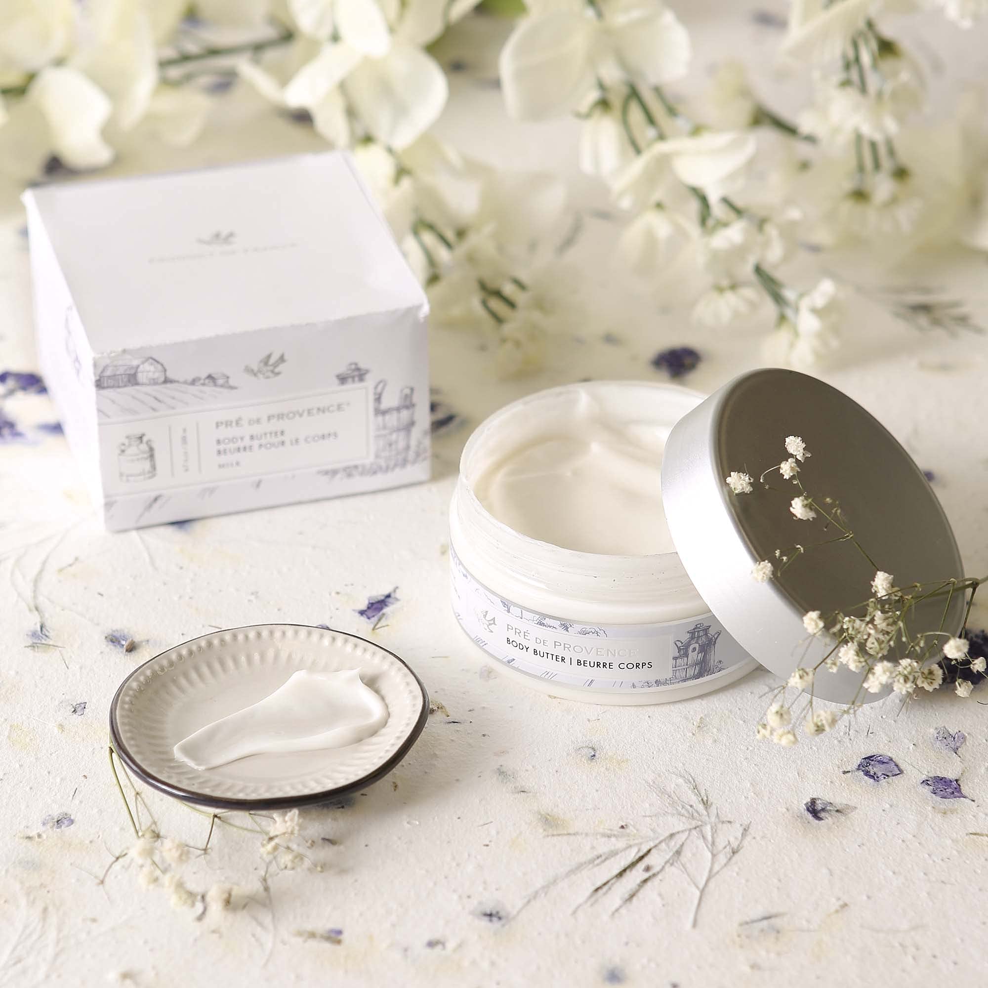 Pre de Provence Shea Butter Body Cream - Soothing & Hydrating Moisturizer for Dry Skin, 6.7 Fl Oz, Milk Scented - Luxurious French Skincare for Women - Perfect for Daily Hydration & After-Shower Use