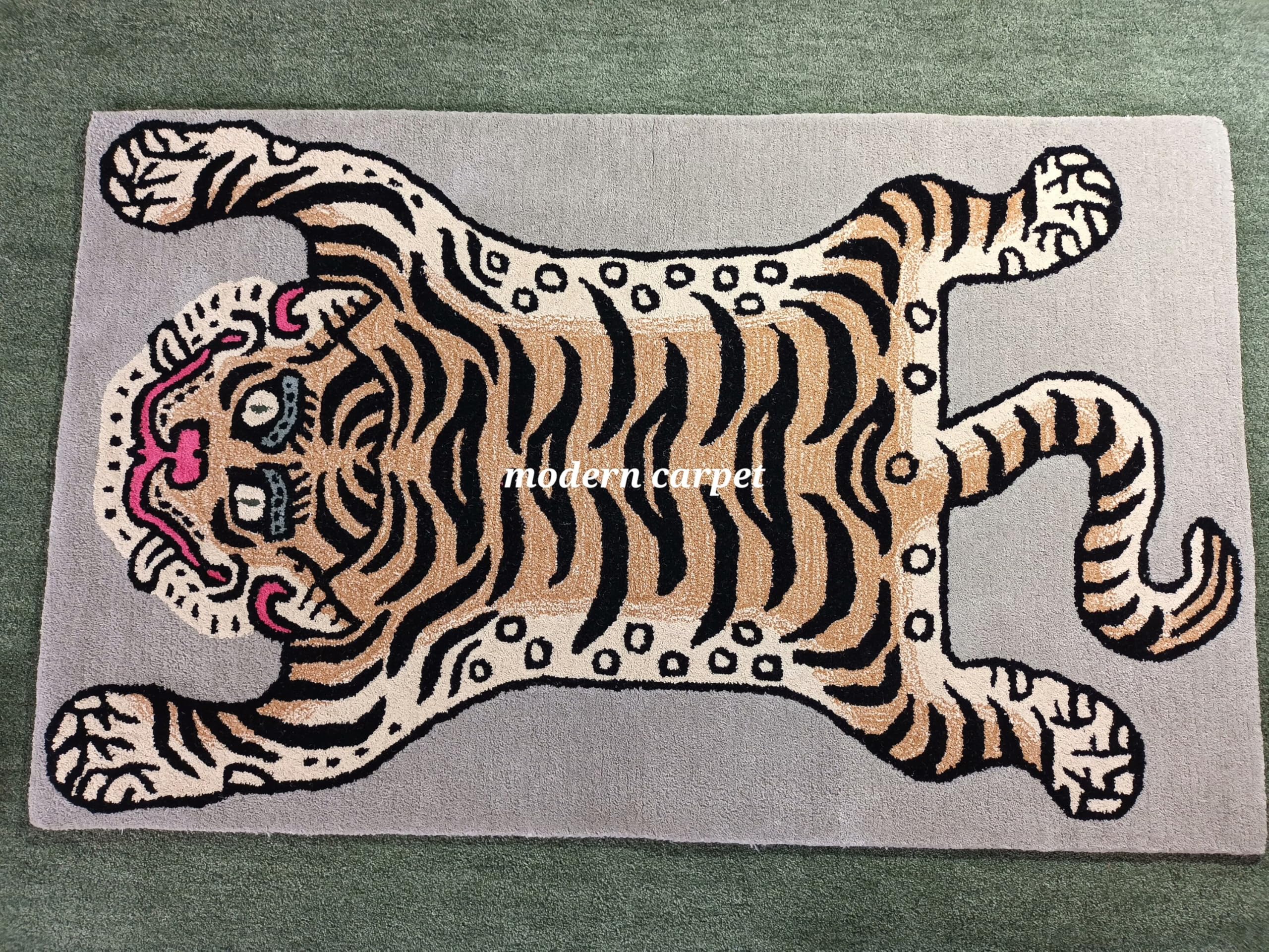 Handmade Tibetan Tiger Rug - 3x5 Ft 100% Wool Tufted Animal Skin Carpet for Living Room & Bedroom Decor | Modern Boho Home Accent | Perfect for Cozy Spaces & Meditation Areas