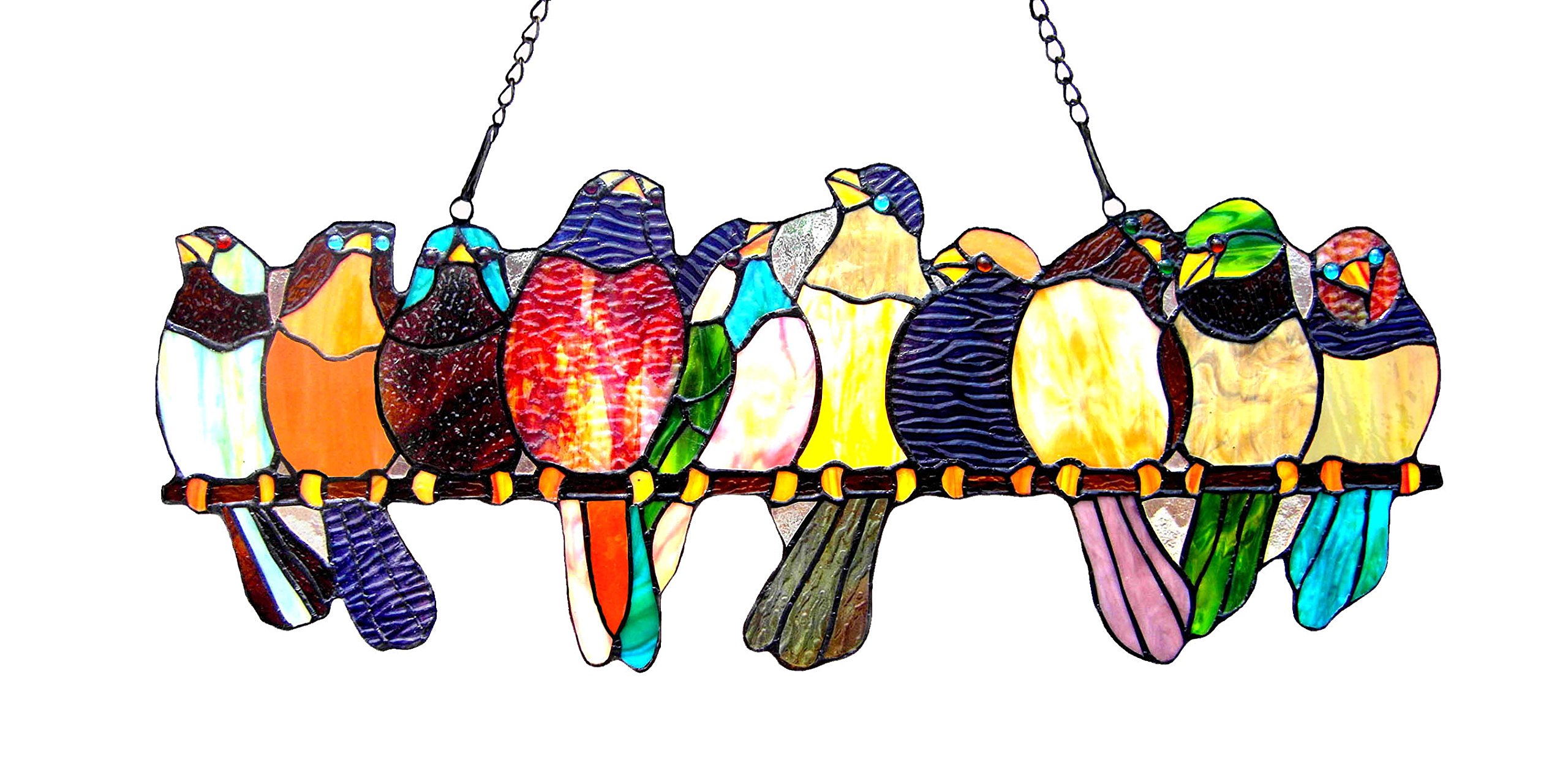 Tiffany Suncatcher Stained Glass Window Decor - 24x10 Inch Handcrafted Art Piece with 162 Glass Cuts & 15 Cabochons - Perfect for Home, Church, or Garden Sunlight Display