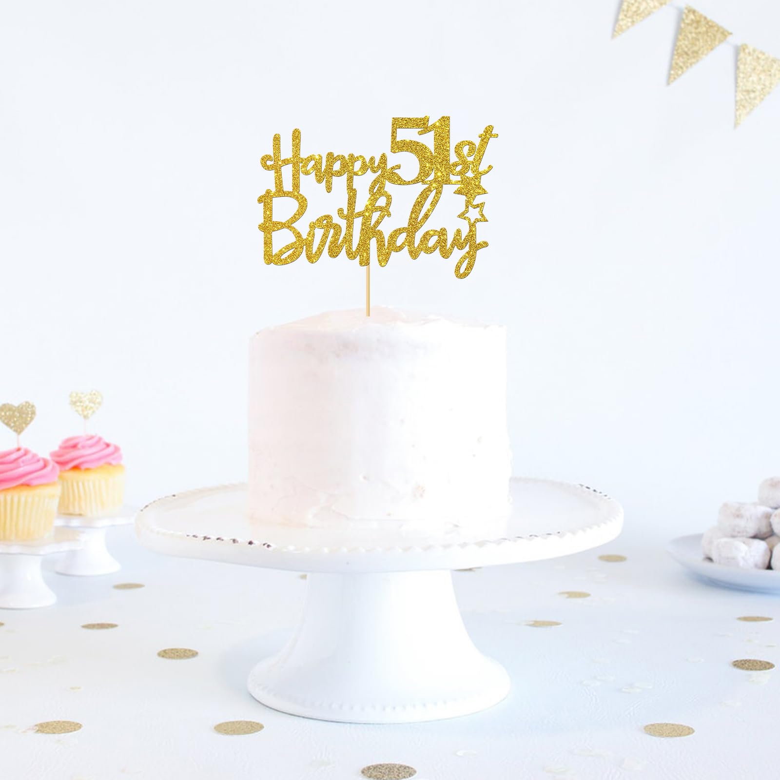 51st Birthday Cake Topper - Gold Glitter 'Cheers to 51 Years' Sign for Birthday Party Decorations | Perfect for Cakes, Cupcakes & Party Supplies