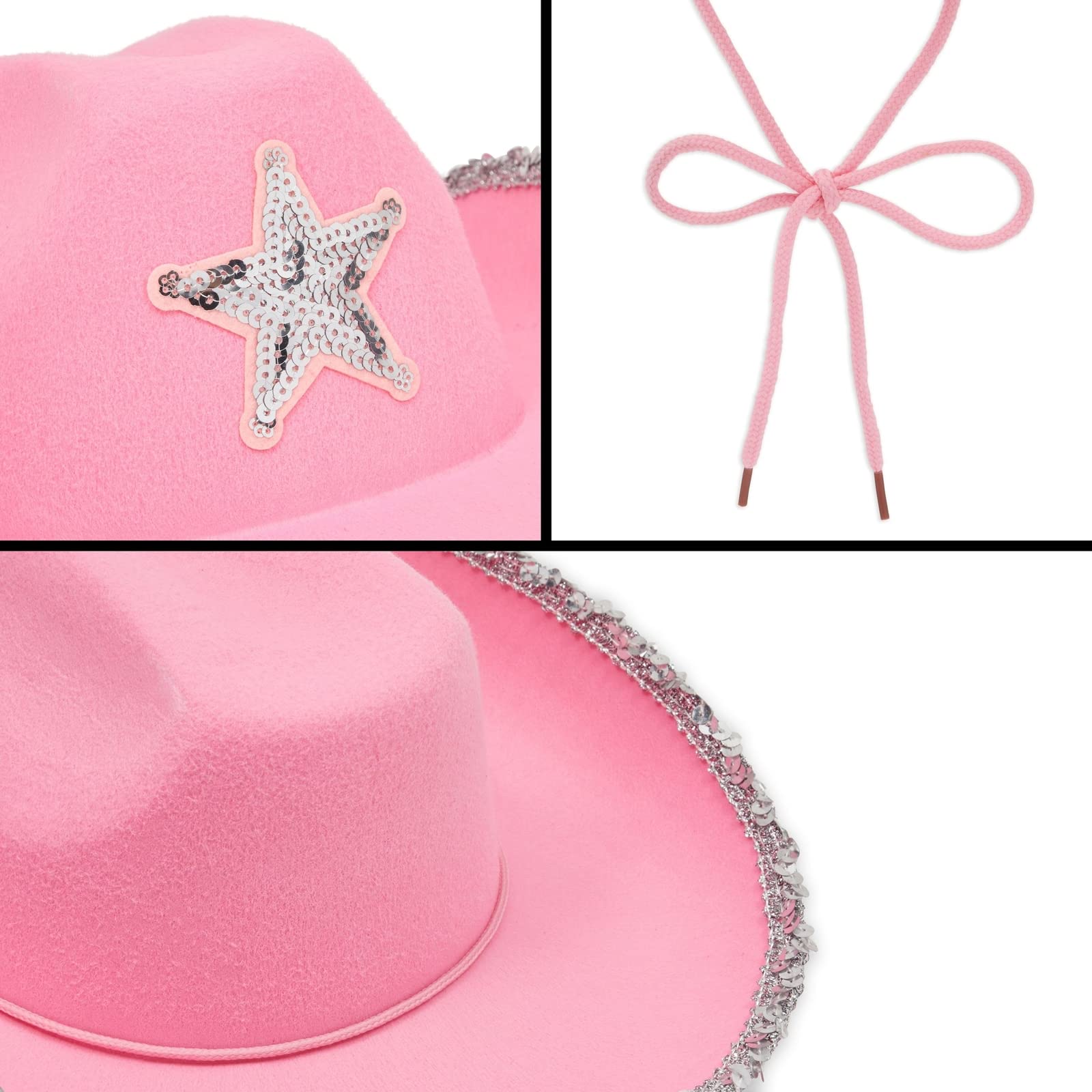 Zodaca 4-Pack Pink Cowgirl Hats - Western Style Felt Cowboy Hats with Star Design for Adults | Costume Party, Halloween, Rodeo Events & Country Themed Outfits