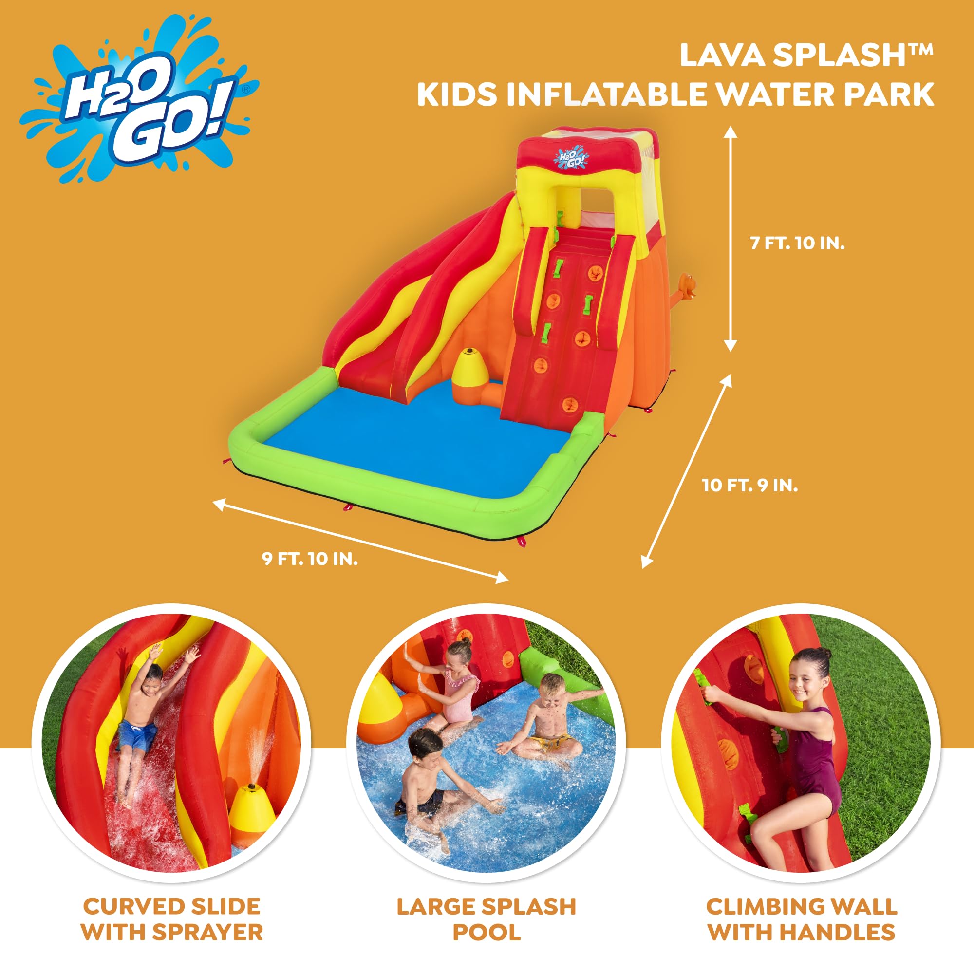 Bestway H2OGO! Lava Splash Inflatable Water Park for Kids Ages 5+ | Outdoor Water Slide, Climbing Wall, Splash Pool & Sprinkler | Perfect for Backyard Parties, Summer Fun & Outdoor Family Activities