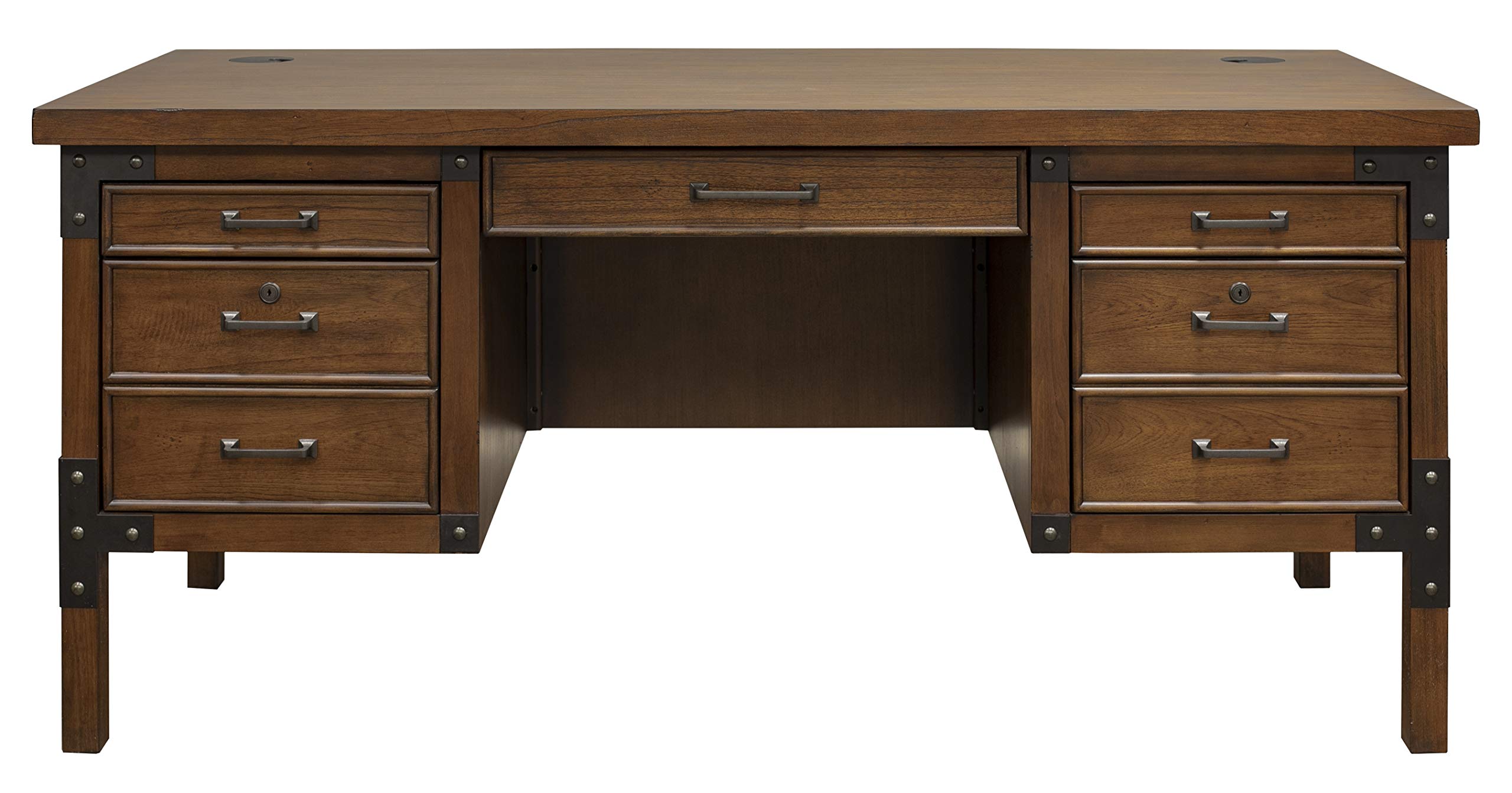 Martin Furniture HALF PEDESTAL DESK - Solid Wood Executive Office Desk with File Drawer, Brown Finish - Perfect for Home Office, Study Room & Small Workspace