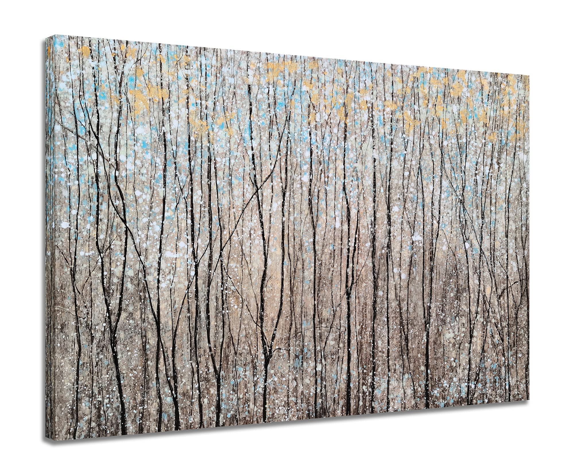 SYGALLERIER Hand-Painted Abstract Forest Canvas Wall Art - Textured Brown & Black Tree Painting with Gold Foil, Modern Rustic Decor for Farmhouse, Living Room, Bedroom, Bathroom - Perfect for Nature-Inspired Home & Office Interior Design