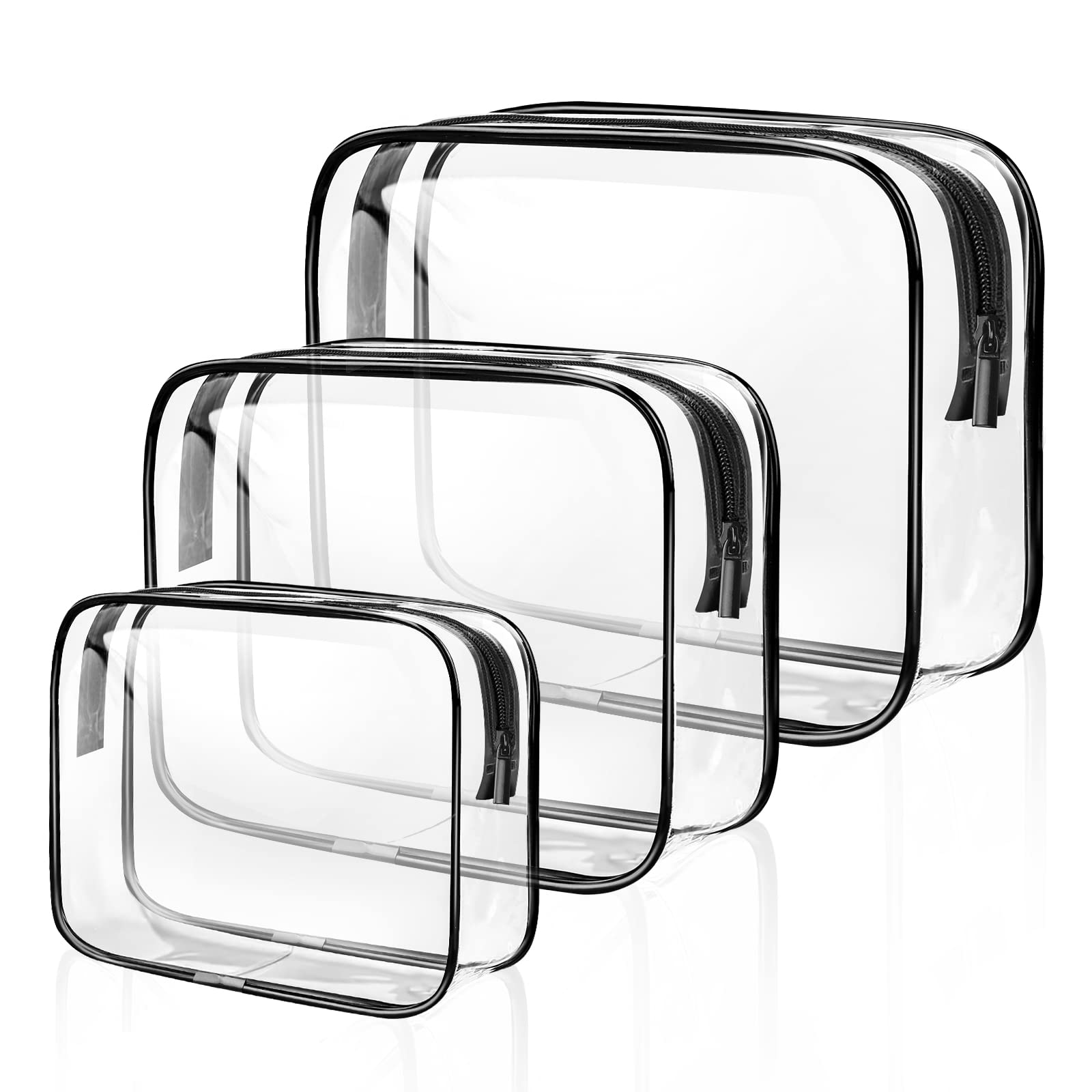 SLIJAR 3-Piece Clear Travel Toiletries Bag Set - Waterproof PVC Cosmetic & Makeup Organizer for Women & Men - Perfect for Air Travel, Vacation & Daily Use