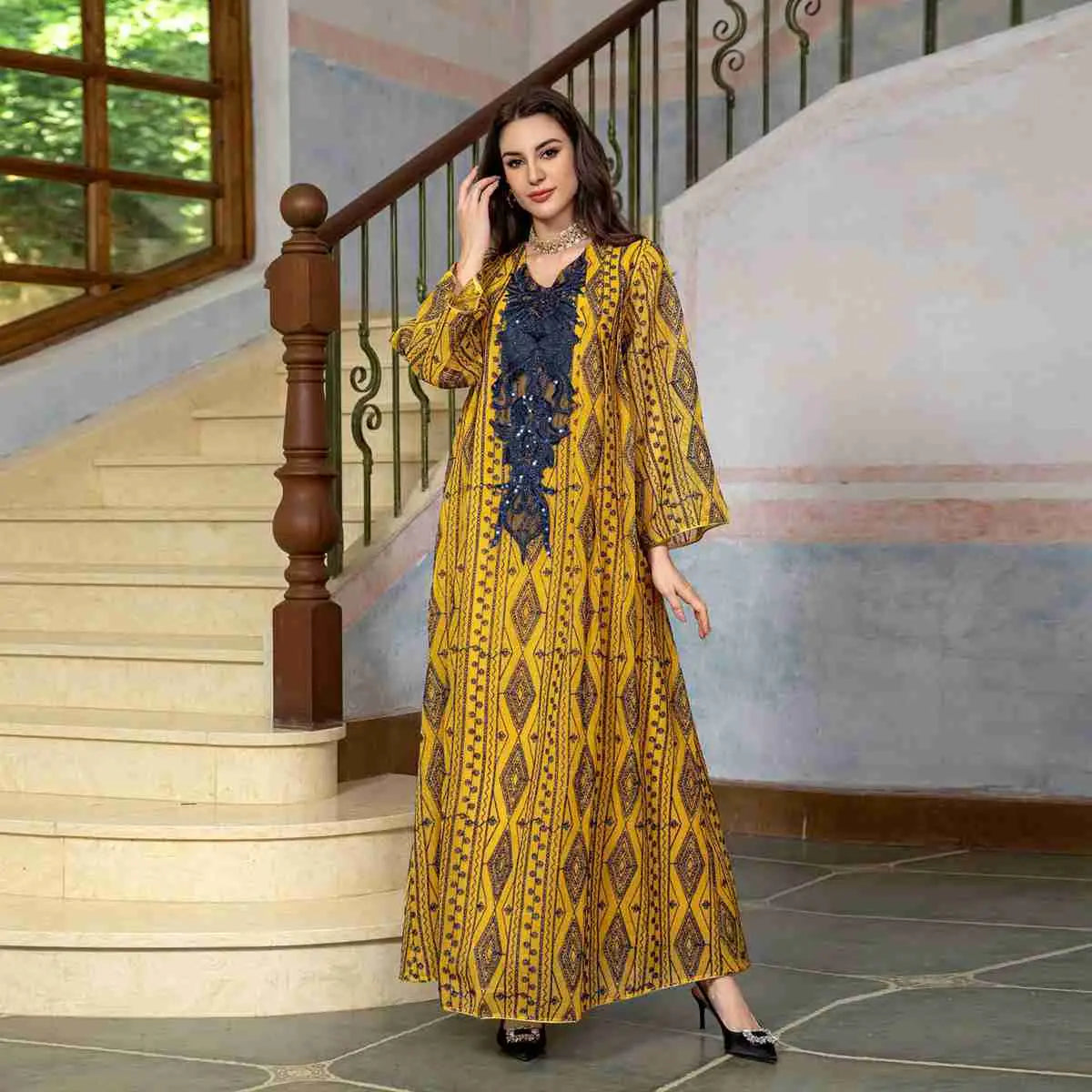 Elegant Arab Doris Embroidered Sequins Women's Caftan Kaftan Dress - Perfect for Weddings, Parties & Special Occasions