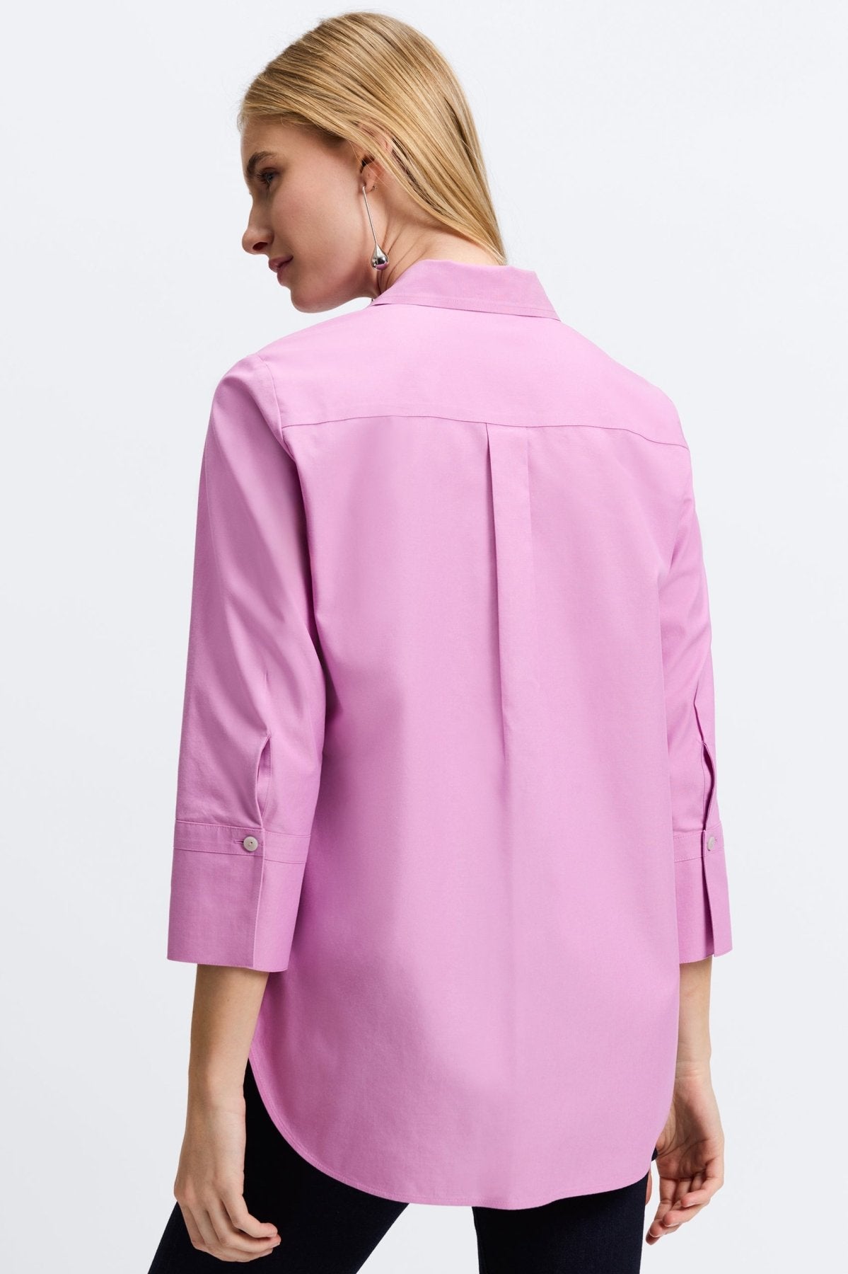 Madison No Iron Pinpoint 3/4 Sleeve Tunic Shirt for Women - Wrinkle-Free Office Wear & Casual Outfits - Perfect for Work, Travel and Everyday Comfort