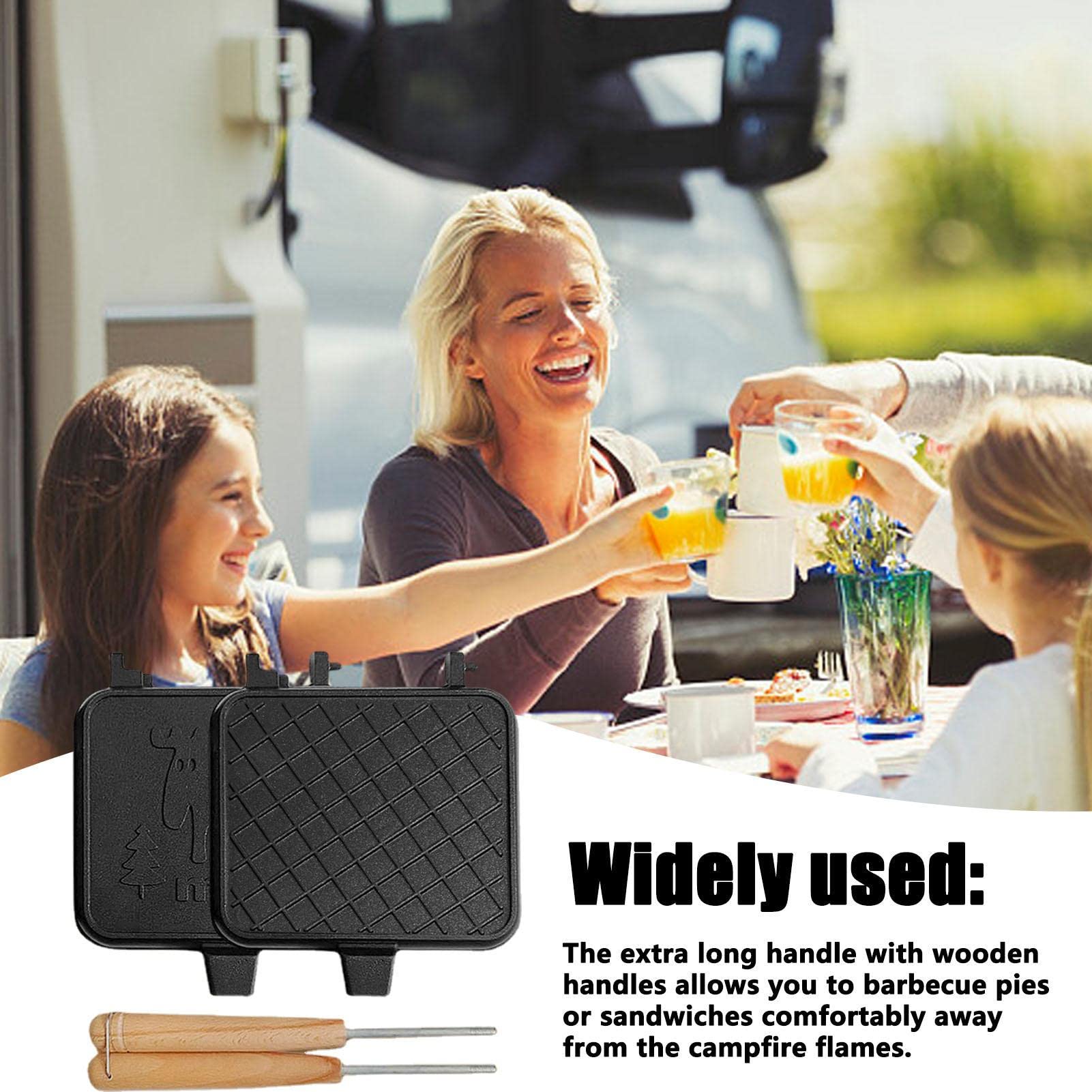 **Double Sided Frying Pan & Sandwich Maker - Portable Removable Non-Stick Grill with Wooden Handle - Perfect for English Muffins, Croissants, Waffles - Ideal for Camping, Picnics & Quick Breakfasts**