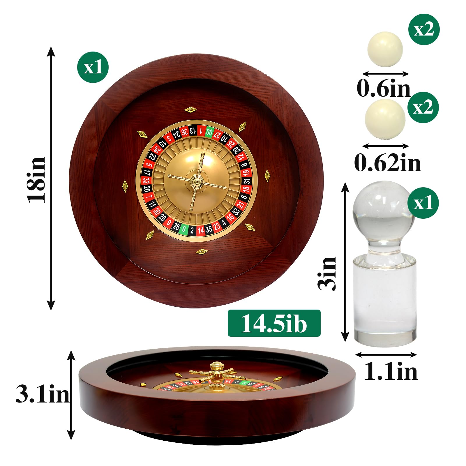 Premium 18-Inch Dark Wooden Roulette Wheel with Casino-Grade Precision Bearings - Professional Roulette Set for Adults, Game Nights, Casino Parties & Home Entertainment