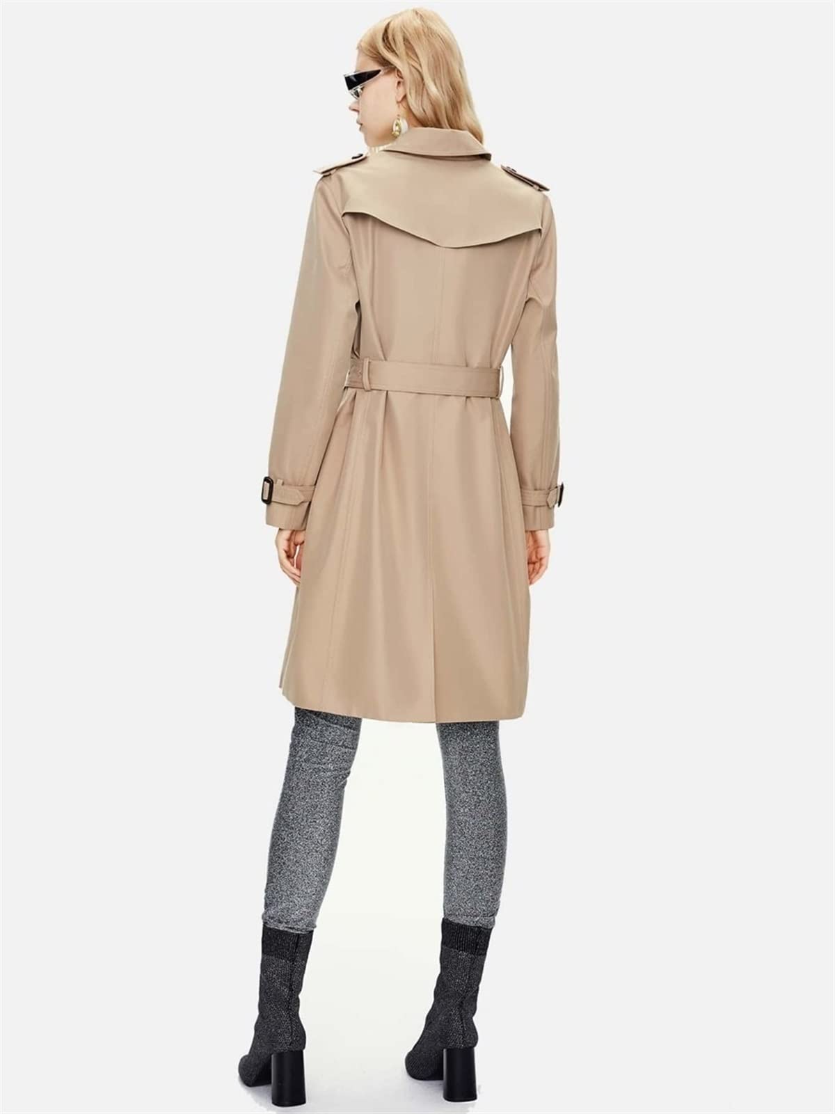 HNWL Women's Double Button Belted Trench Coat - Spring & Autumn Casual Fashion Coat (Apricot, Size M) | Perfect for Office Wear, Dating & Outdoor Activities