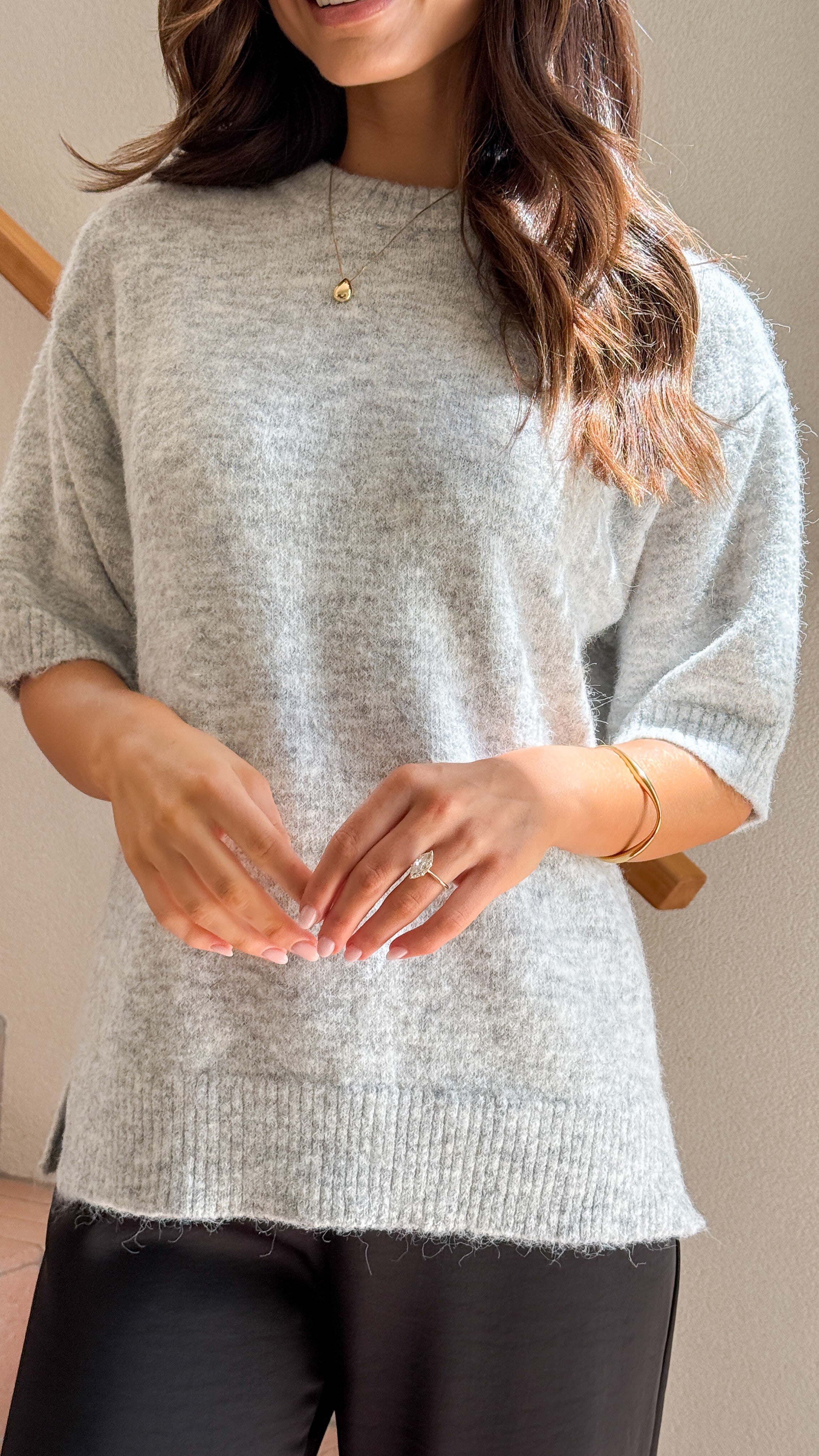 Women's Chelsea Knit Tee - Soft Grey Cotton T-Shirt for Casual Wear & Layering | Perfect for Everyday Outfits & Weekend Style