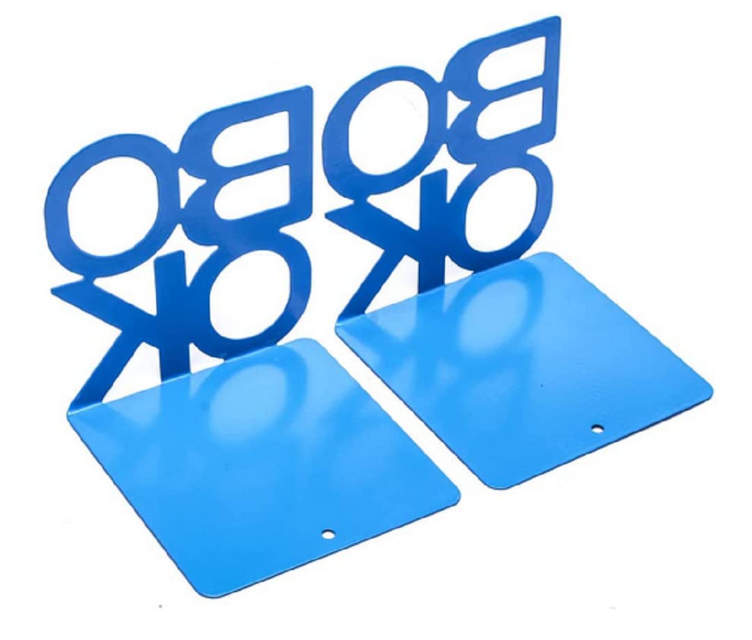 Ruoxian Non-Slip Metal Bookends - Heavy Duty Book Holder for Shelves, Desks & Bookcases | Decorative Blue Book Supports for Home, Office & Library Organization