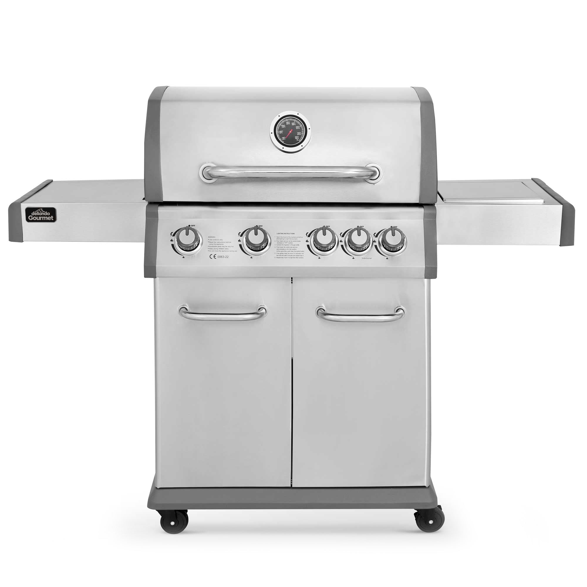 4+1 Burner Deluxe Gas BBQ Grill with Piezo Ignition - Stainless Steel DG17 - Perfect for Backyard BBQs, Camping & Outdoor Cooking