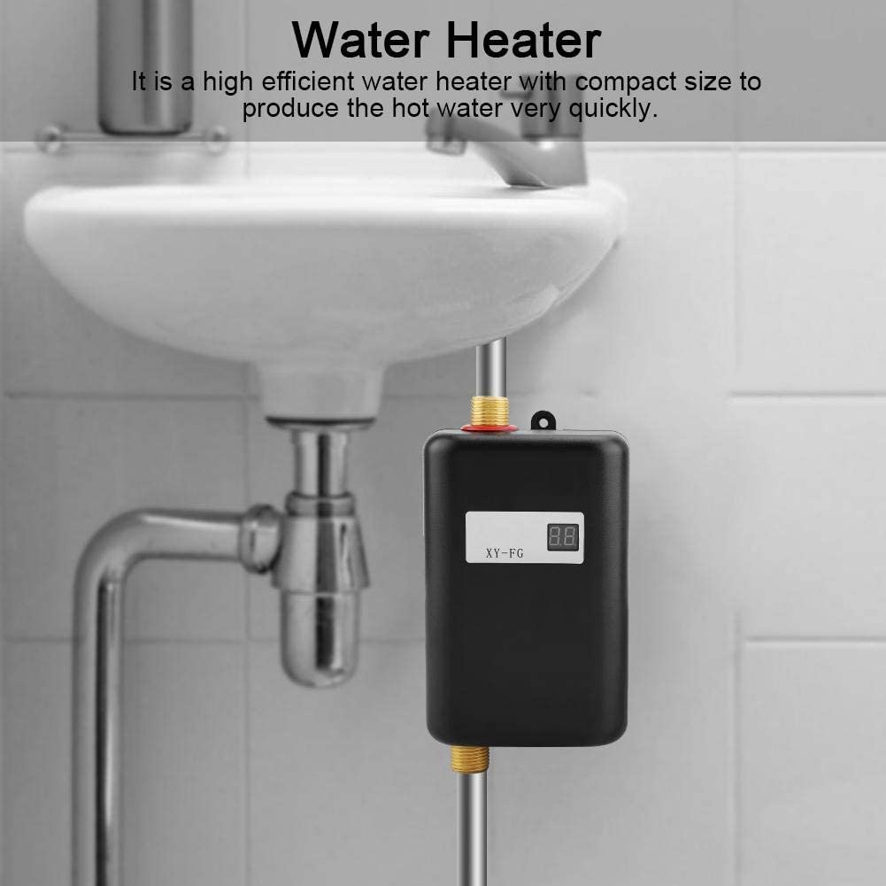 Krisy 110V 3000W Mini Electric Tankless Water Heater - Instant Hot Water for Bathroom, Kitchen & Washing - Energy Efficient, Compact Design with US Plug (Black) - Perfect for Small Homes, Apartments & RV Use
