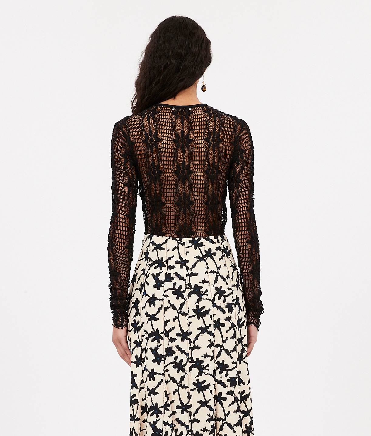 Elegant Cyrus Lace Top for Women - Noir Black Chiffon Blouse with Floral Embroidery | Perfect for Date Night, Party & Special Occasions